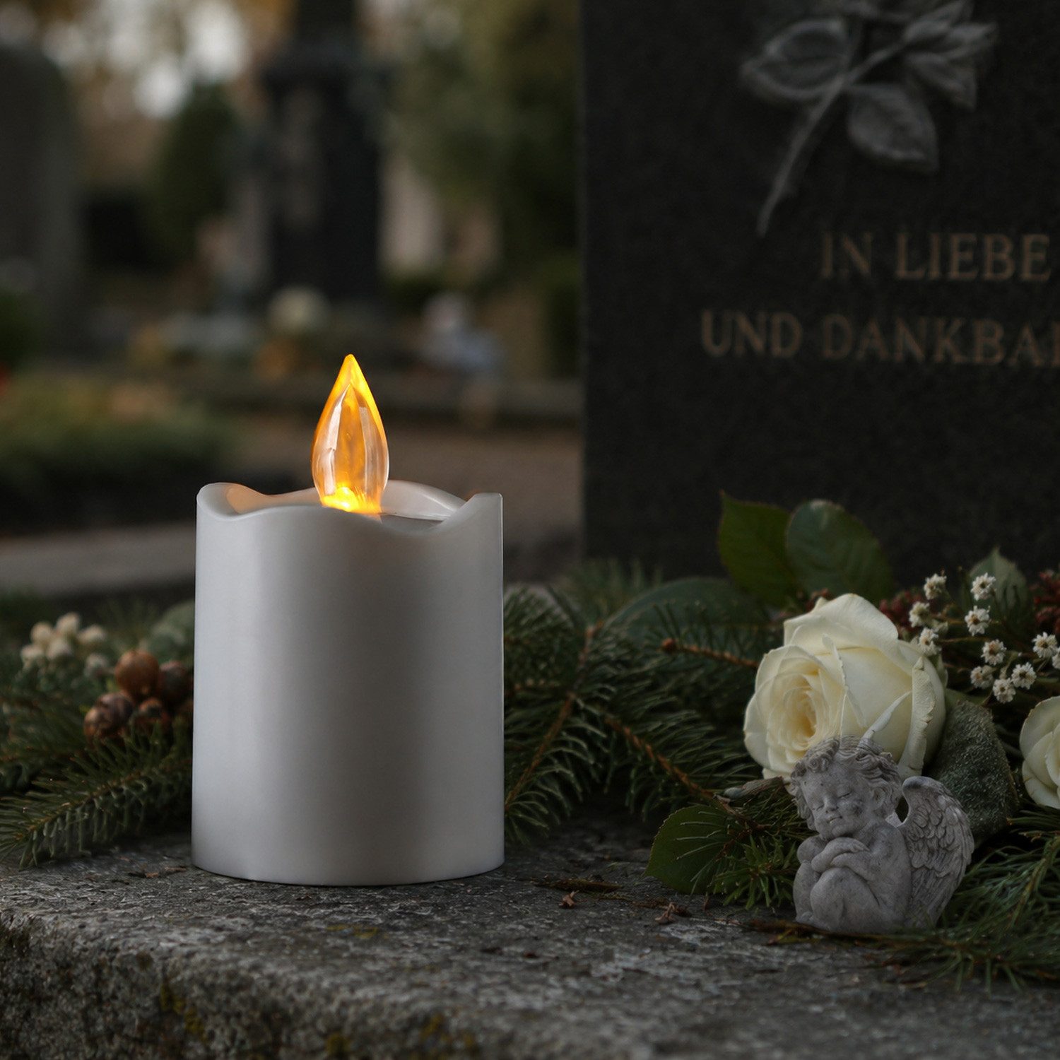 MARELIDA LED-Kerze LED Grabkerze Grablicht flackernd Lichtsensor H: 9,5cm bis 2500h weiß, LED Classic, gelb