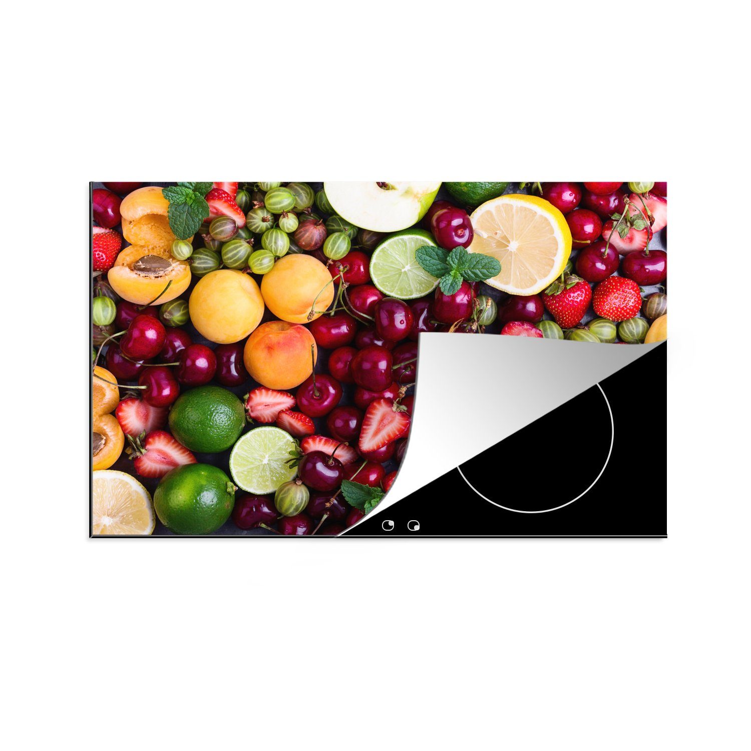 MuchoWow Herdblende-/Abdeckplatte Obst - Farben - Sommer, Vinyl, (1 tlg), 81x52 cm, Induktionskochfeld Schutz für die küche, Ceranfeldabdeckung
