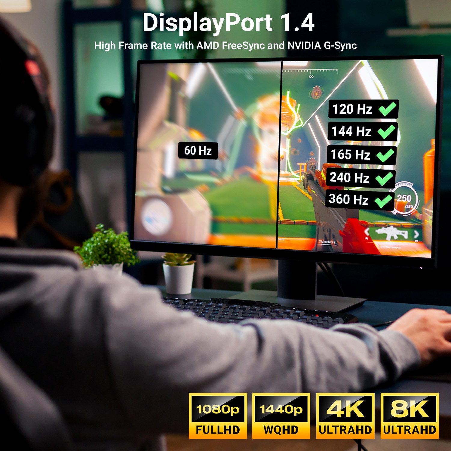 deleyCON deleyCON 2m DisplayPort 8K Kabel 1.4 1080P 4K 8K UHD HBR3 HDR10 DSC Video-Kabel – Bild 2 von 5