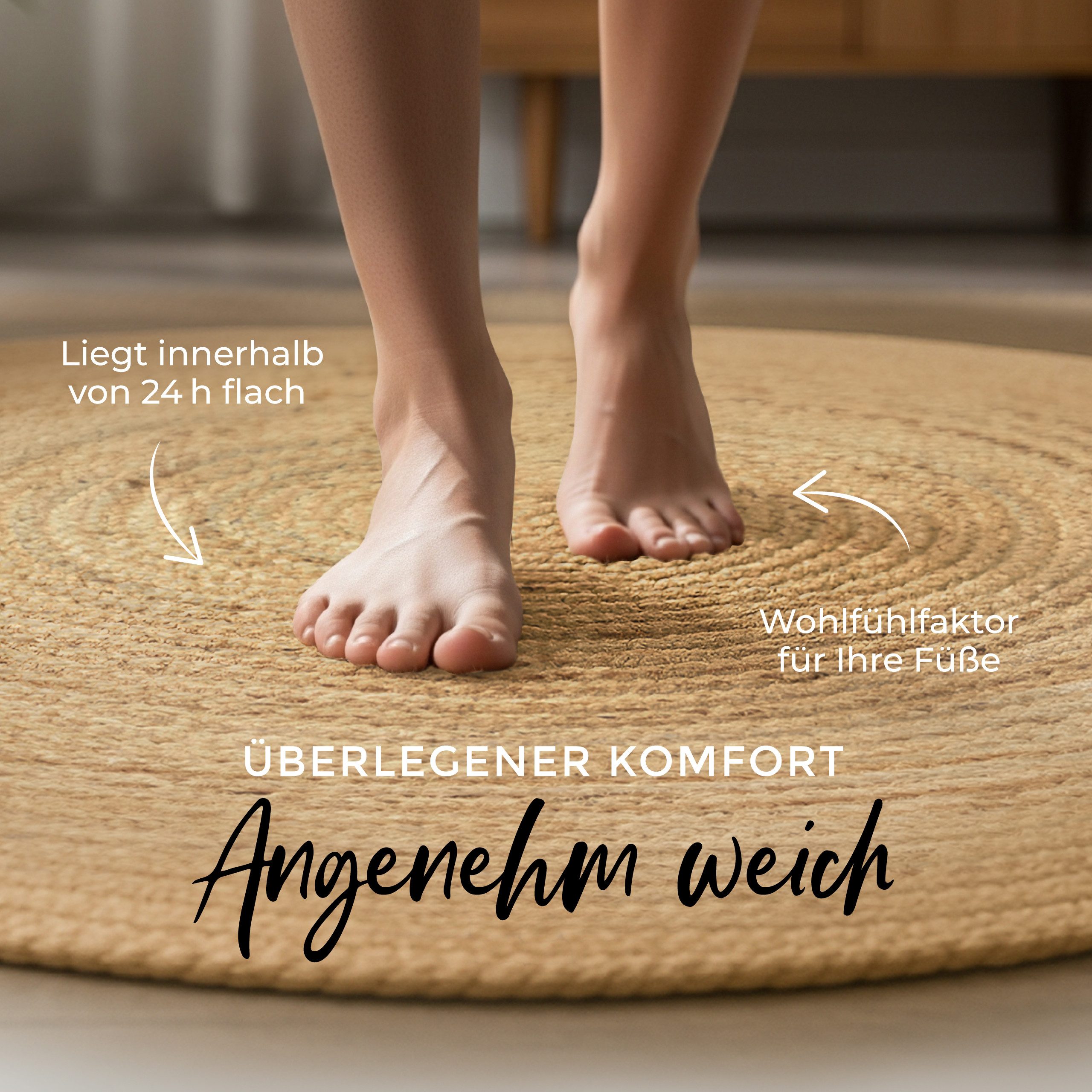 carpetfine Teppich Nele Juteteppich Naturfaser, rund, Höhe: 6 mm, geflochtener Wendeteppich aus 100% Jute, quadratisch und als Läufer – Bild 4 von 5