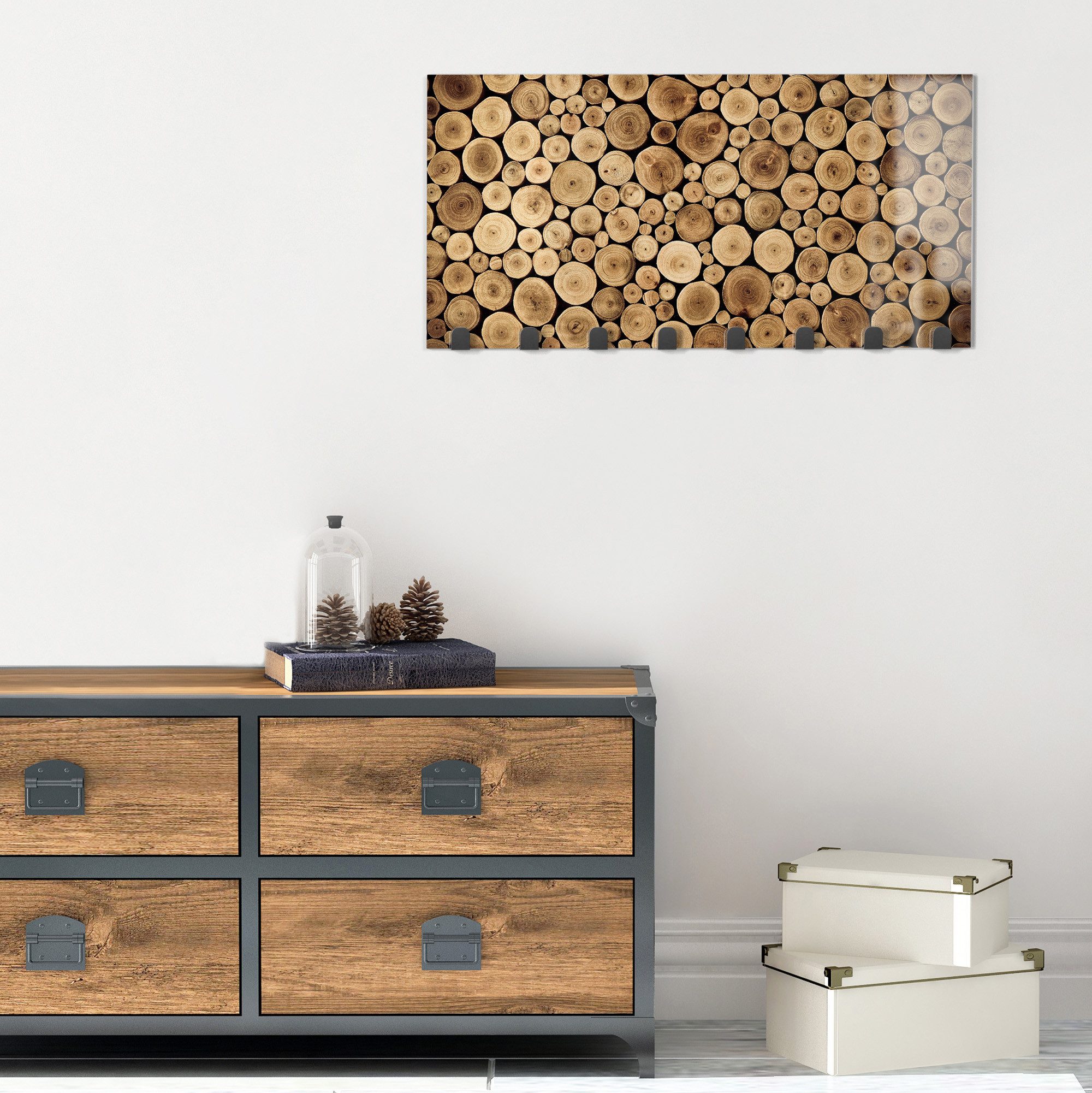 DEQORI Kleiderhaken 'Harmonisches Holzmeer', Glas Garderobe Paneel magnetisch beschreibbar