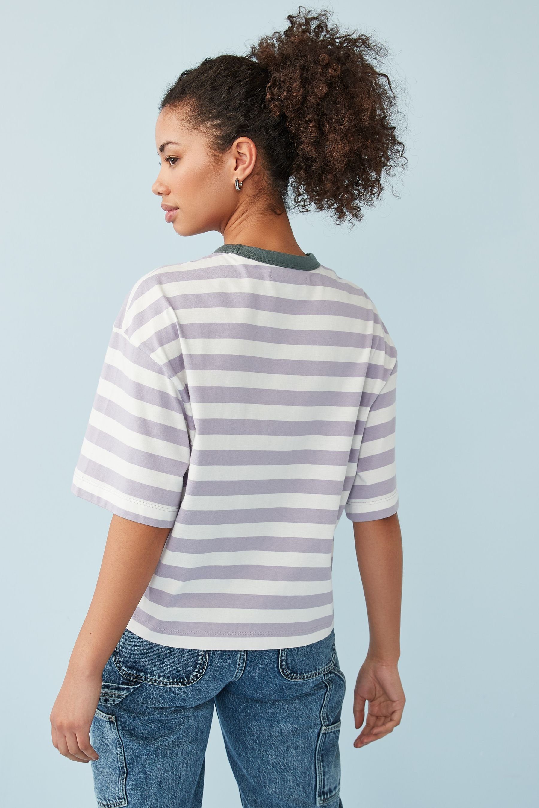Lilac T-Shirt Next lockeres Stripe Kurzärmliges Purple (1-tlg) T-Shirt