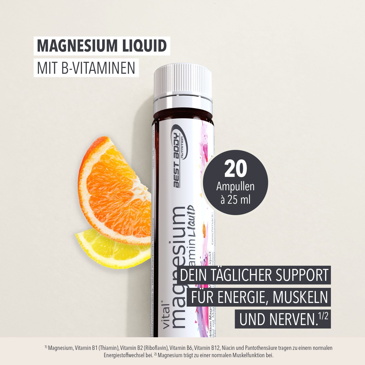 Best Body Nutrition Magnesium Vitamin Ampullen - Tropical - 20 Ampullen à 25 ml Flüssigkeit, Ampulle