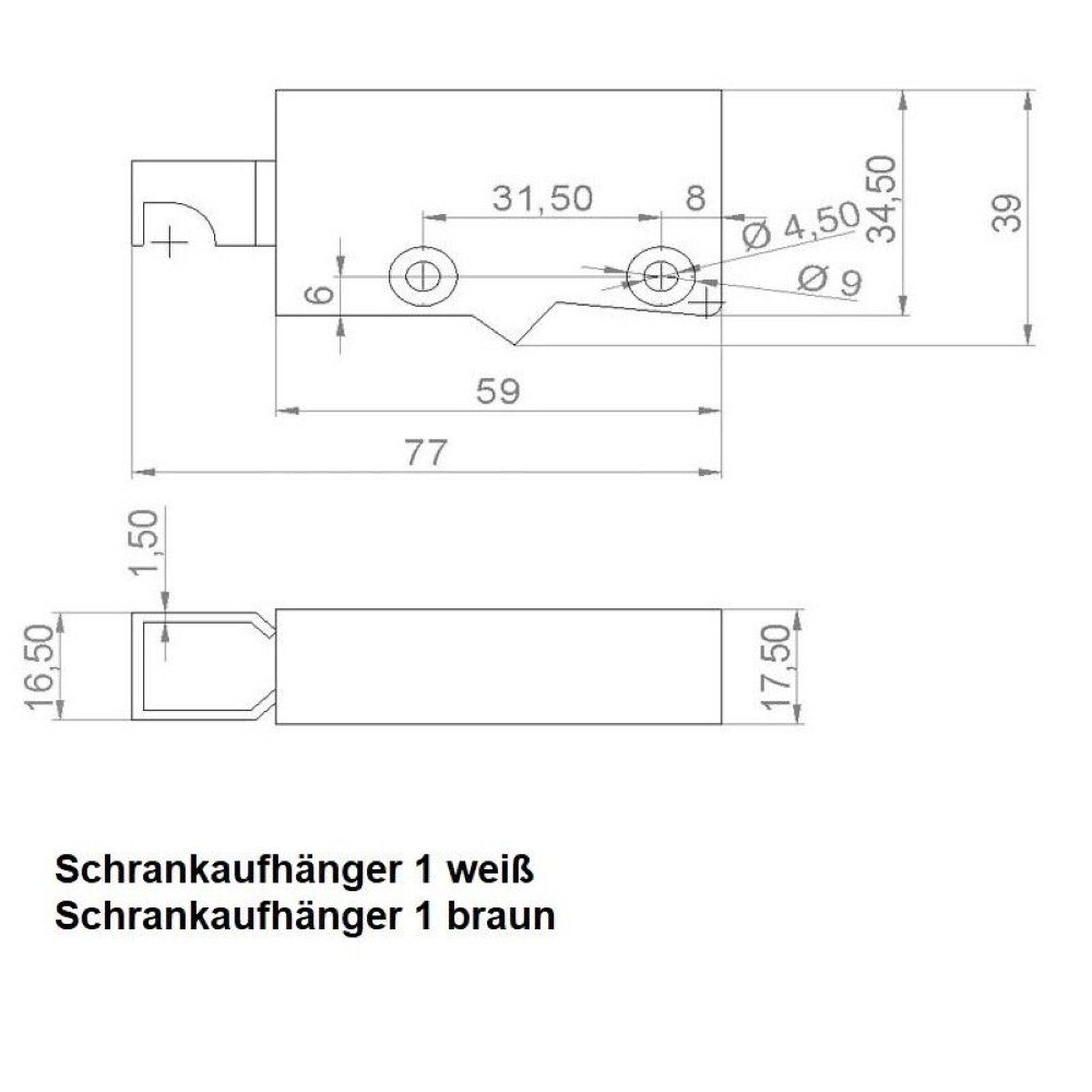 Prima-Online Schrankaufhängung Schrankträger Weiß/Braun Schrankaufhänger Möbelbeschlag