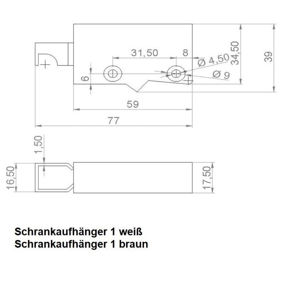 Prima-Online Möbelbeschlag Schrankaufhänger Schrankaufhängung Schrankträger Weiß/Braun