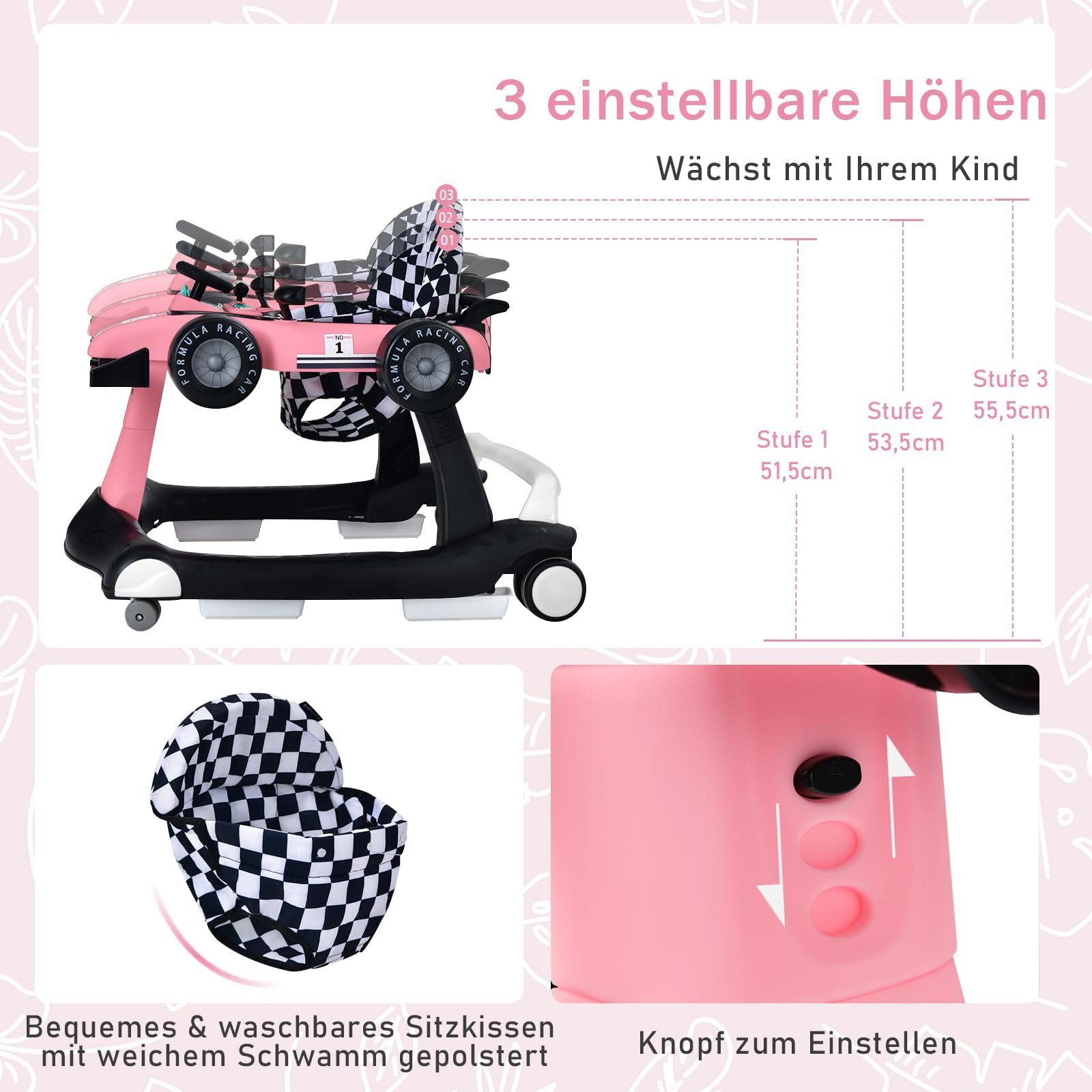 COSTWAY Lauflernhilfe 4 in 1 Lauflernwagen, mit Musik, Licht, ab 6 Monaten