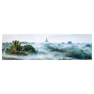 Bilderdepot24 Küchenrückwand grün dekor Bäume Wald Natur Skyline Nebel über dem Dschungel von Bagan, (1-tlg., Nischenrückwand - für Fliesenspiegel ohne Bohren - matt), Spritzschutz Rückwand Küche Herd - Folie selbstklebend versch. Größen