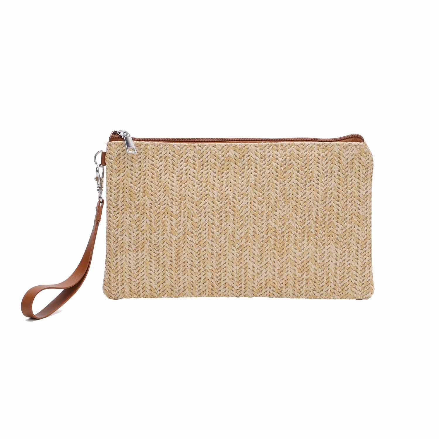 ITALYSHOP24 Schultertasche Damen Tasche Strohtasche Strand Geldbörse Handtasche Clutch Smartphone, Boho Sommer Geflecht Armband Freizeit Urlaub Häkeltasche Mini Bag