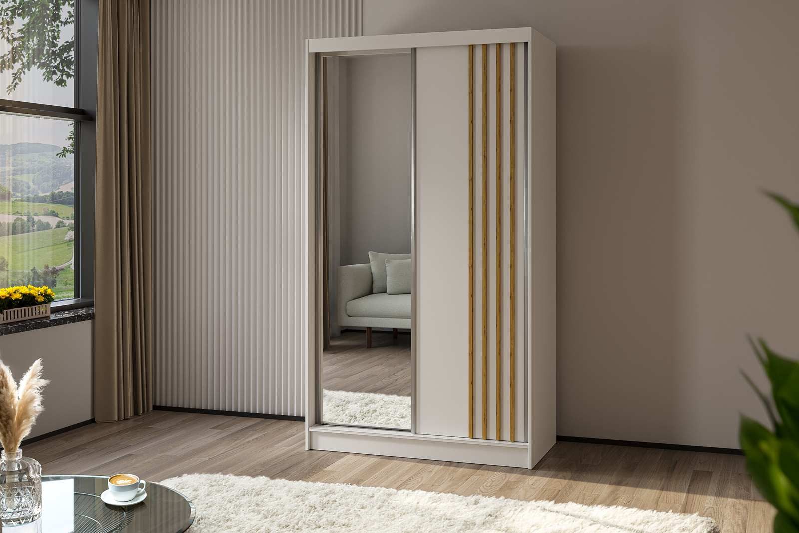 Compleo Schwebetürenschrank mit Lamellen MALTA, Garderobenschrank, günstig online kaufen