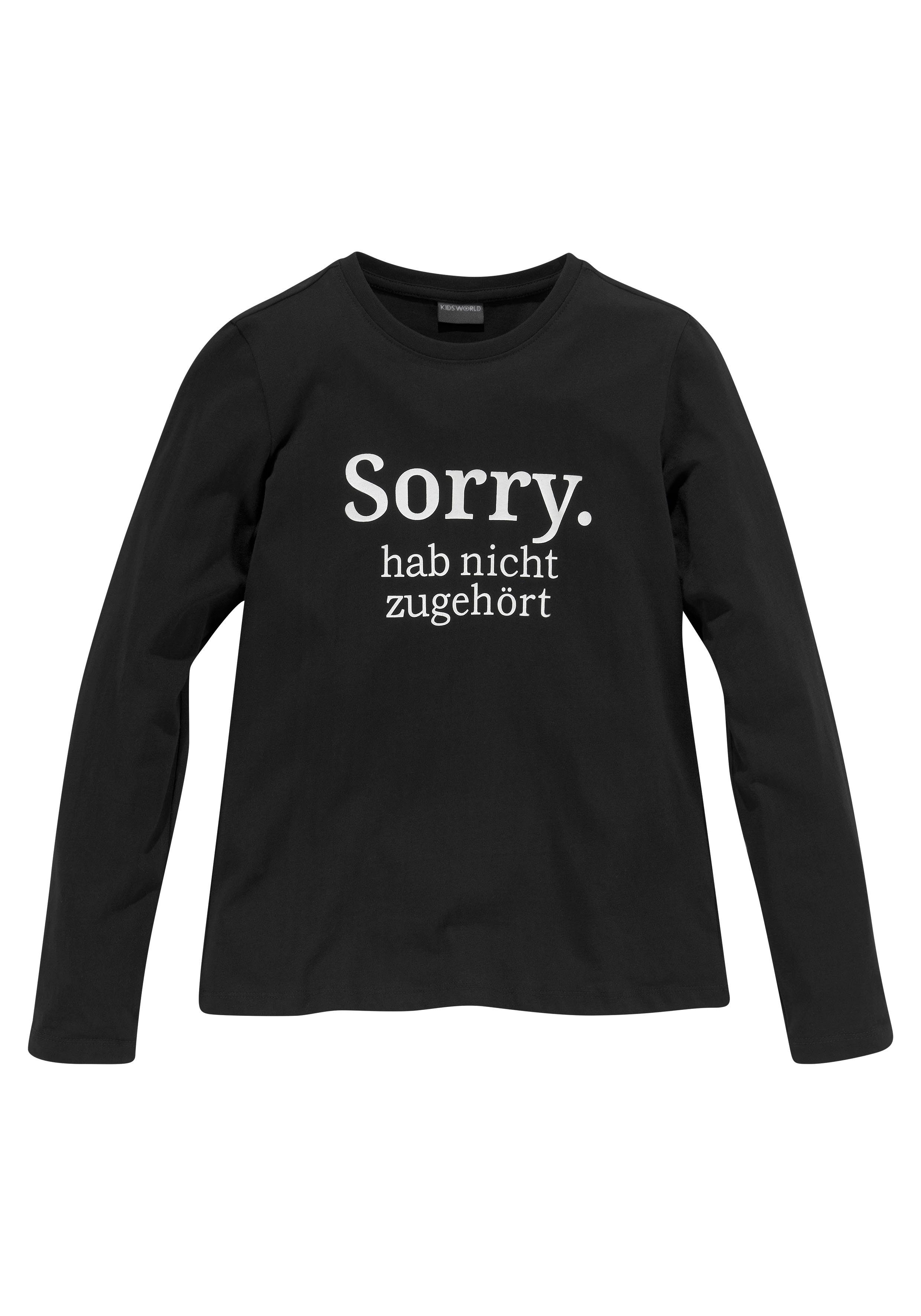 KIDSWORLD Langarmshirt Sorry. hab nicht zugehört Langarm, Basic-Passform, mit peppigem Druck und Statements. Reduzierter Preis € 12,99. Unverbindliche Preisempfehlung € 14,99, (€ 12,99 pro 1 Stk)
