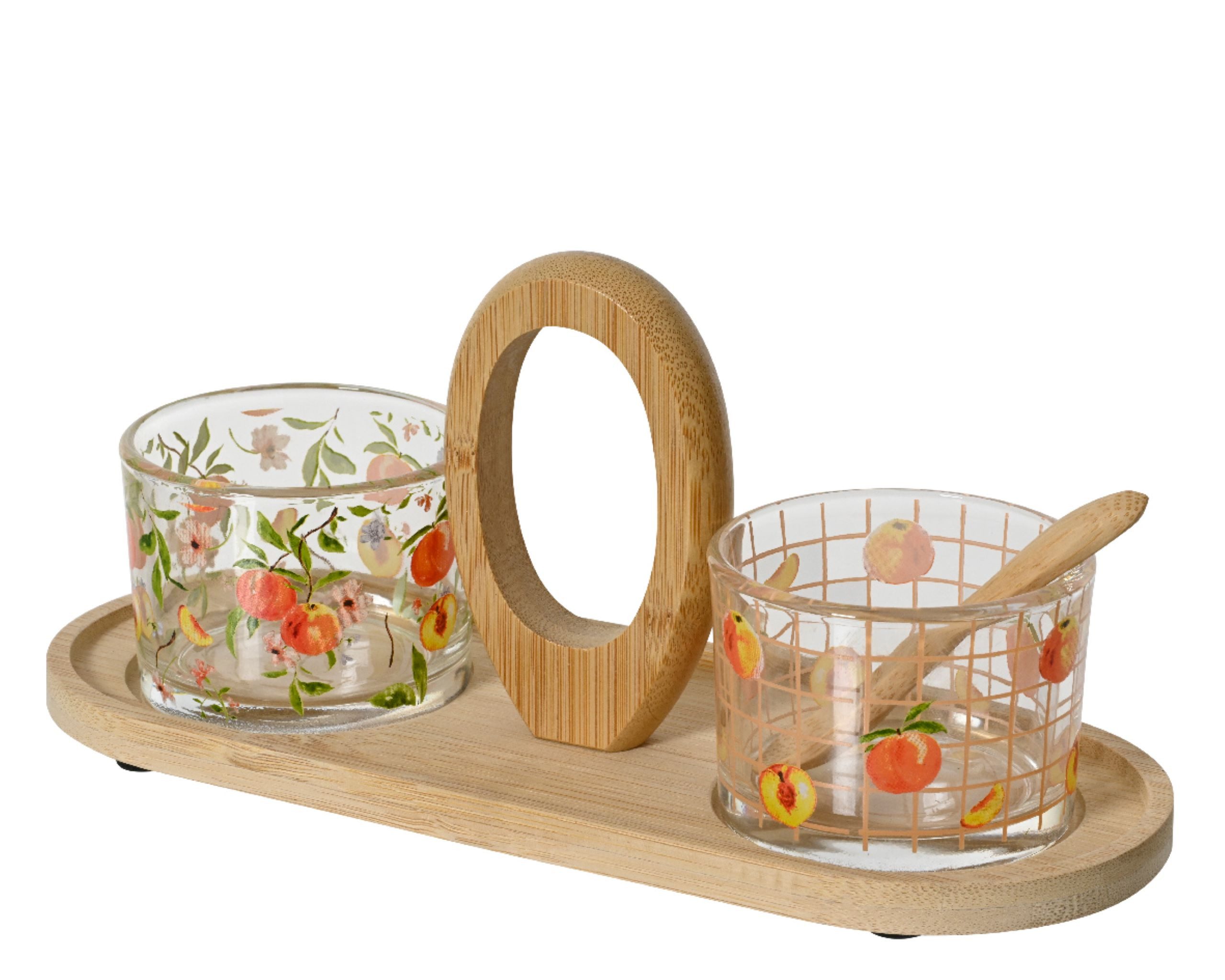 Decoris season decorations Tapas-Schale, Bambus, Servierschalen mit Serviertablett 23x9cm Glas Bambus Set