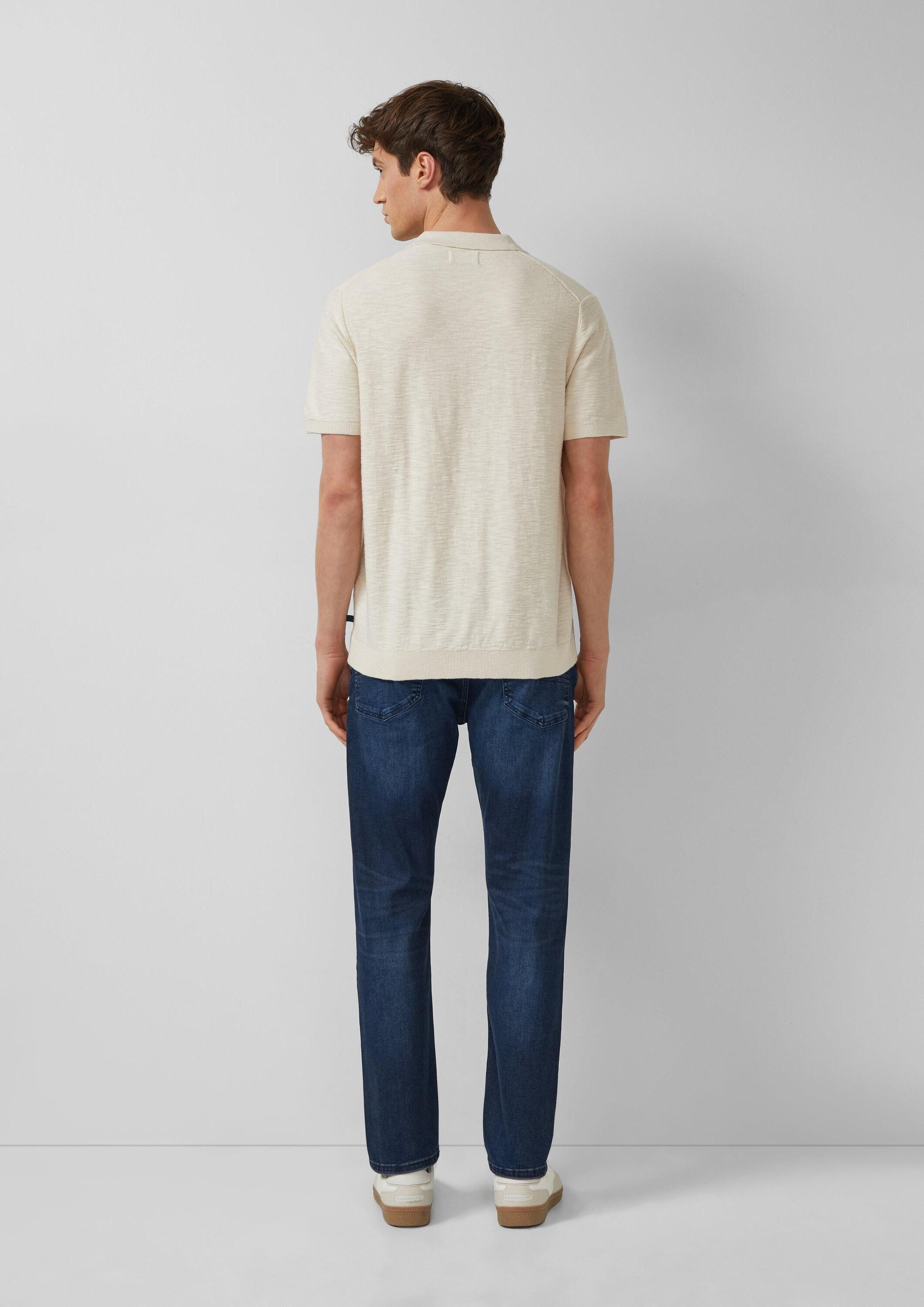 s.Oliver Kurzarmpullover Strickpullover Strick-Poloshirt in Flammgarnstruktur