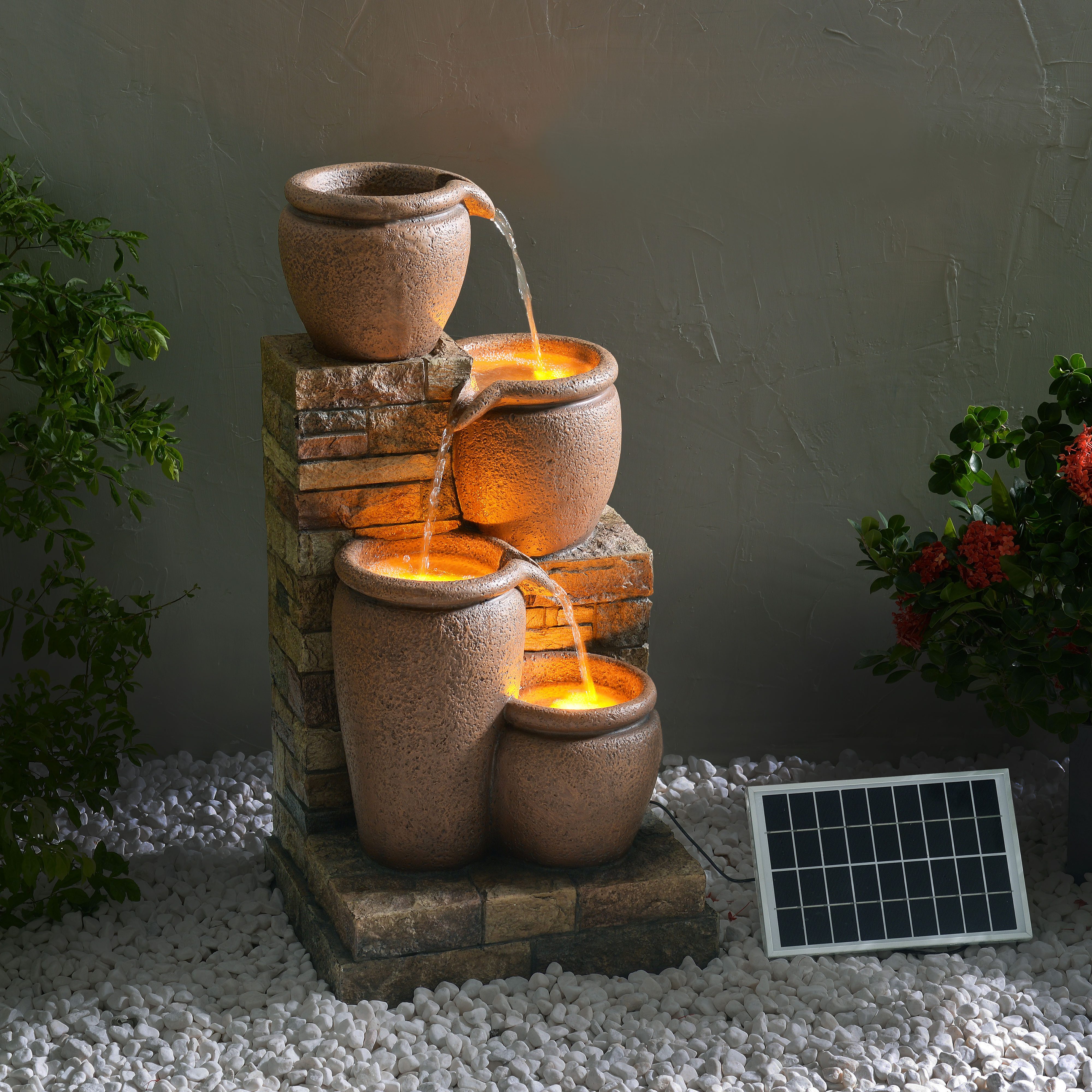Teamson Home Gartenbrunnen Solarbrunnen in Schalenform Polyresin braun H78 günstig online kaufen