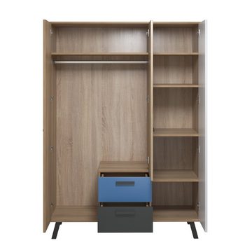 Lomadox Kleiderschrank MANISA-19 Buche Nb. + wahlweise blau oder rosa 130/190/61 cm