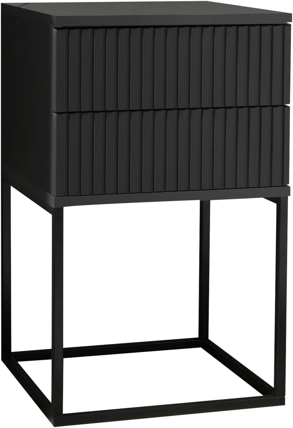Schlafkontor Nachtkommode Marle Nachtkonsole, Nachtkästchen auf Metall-Fußgestell, Schubkasten in Rillenoptik auf schwarzem Metallgestell