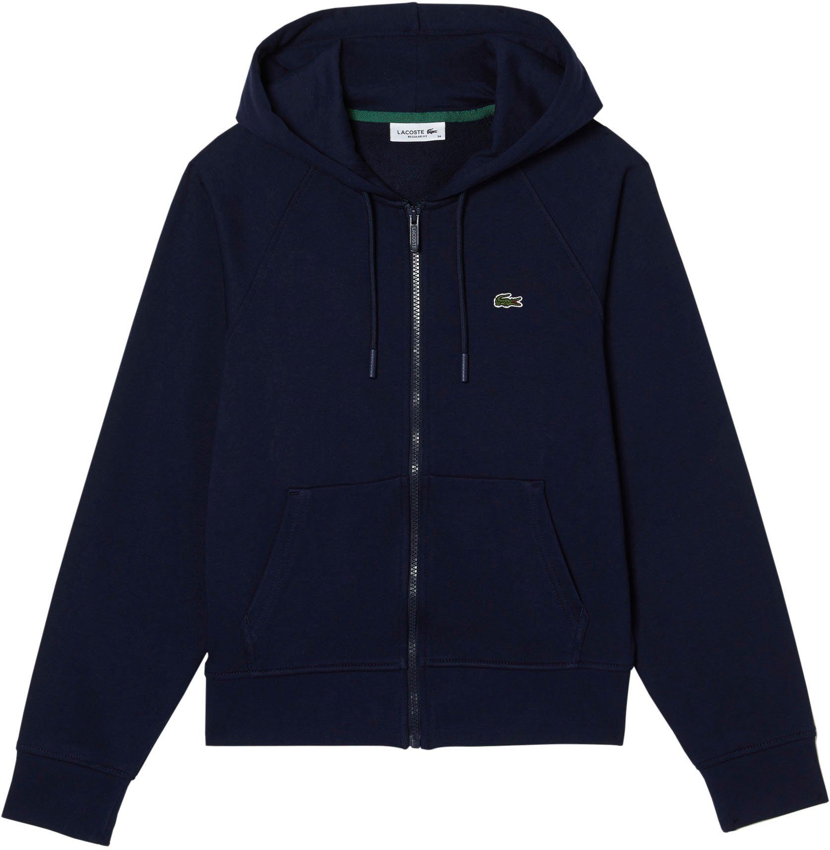 Lacoste Sweatjacke mit praktischer Kängerutasche und typischem Logopatch auf der Brust navy blue