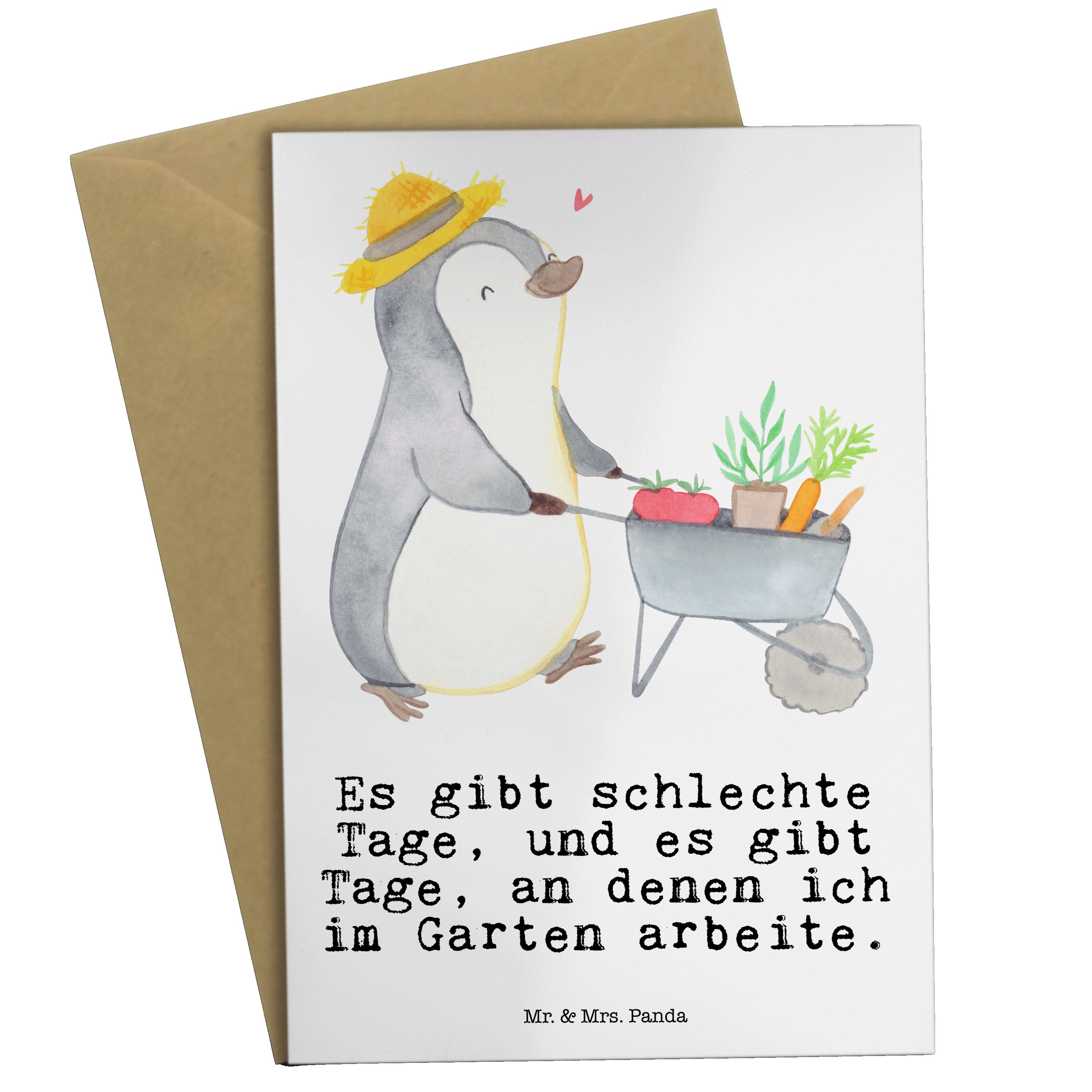 Mr. & Mrs. Panda Grußkarte Pinguin Gartenarbeit Tage - Weiß - Geschenk, Gewinn, Klappkarte, Gebu