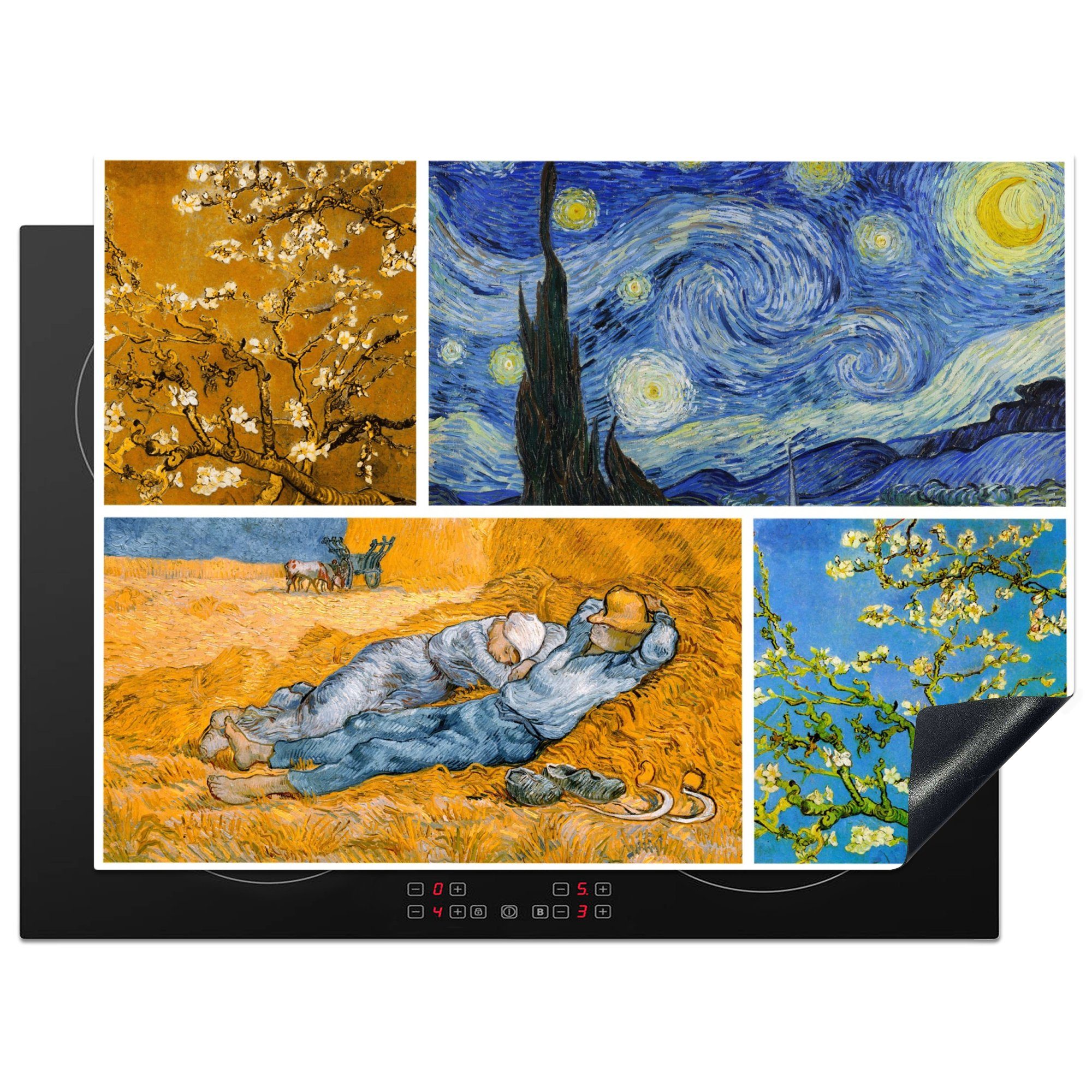 MuchoWow Herdblende-/Abdeckplatte Van Gogh - Sternennacht - Collage, Vinyl, (1 tlg), 71x52 cm, Induktionskochfeld Schutz für die küche, Ceranfeldabdeckung | Herdabdeckplatten