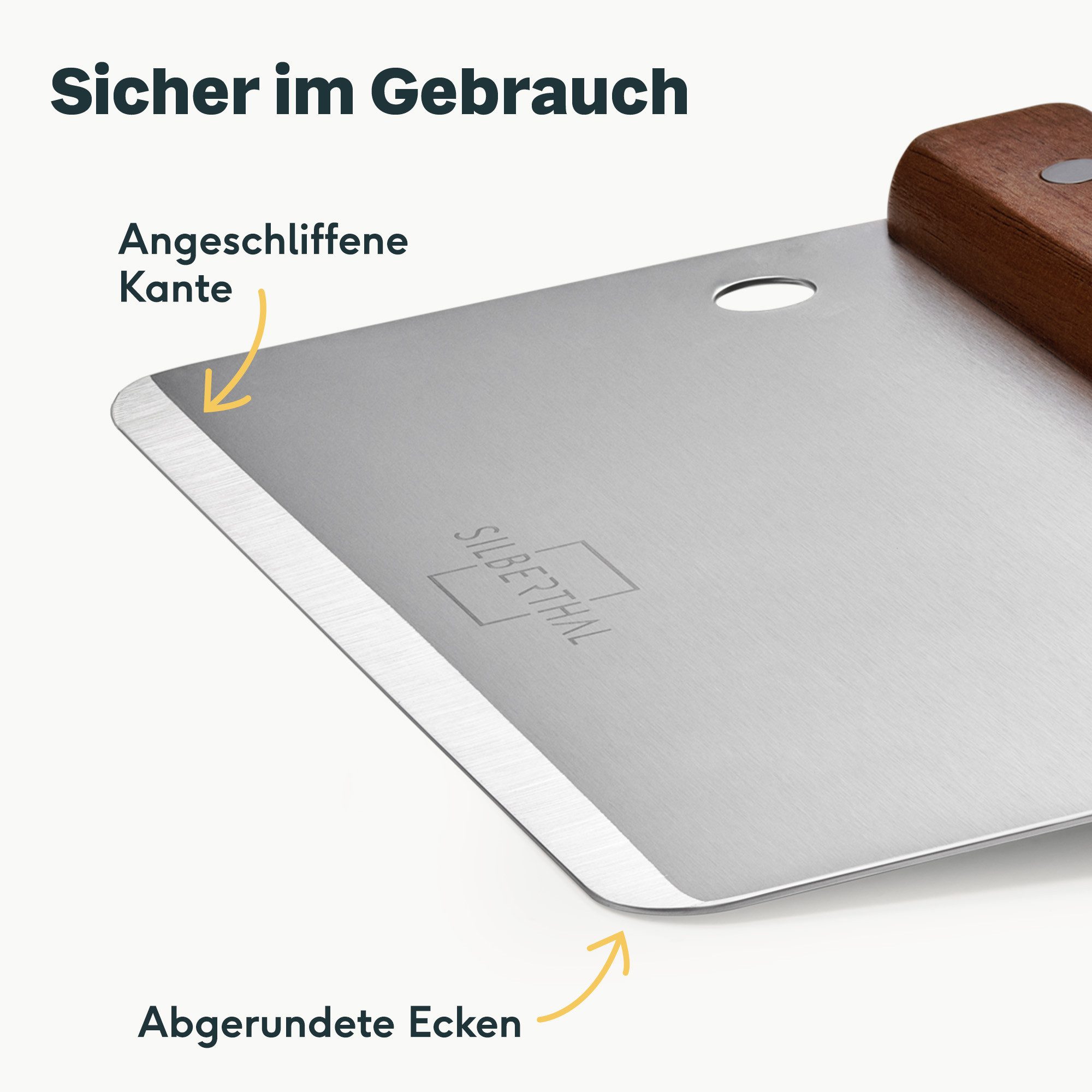 SILBERTHAL Teigschaber Teigkarte Edelstahl 16 cm mit Holzgriff, ideal zum Portionieren, Schneiden & Schaben – Bild 4 von 5