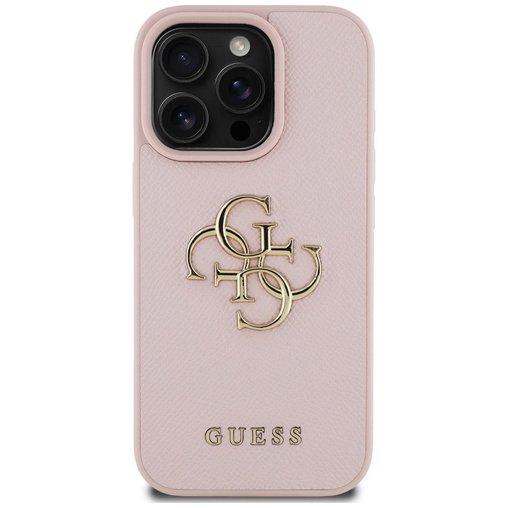 Guess Handyhülle Schutzhülle Rückschale Hartschale 6,3 Zoll, Metall-4G-Logo, Kunstleder, Hartschale, passgenau