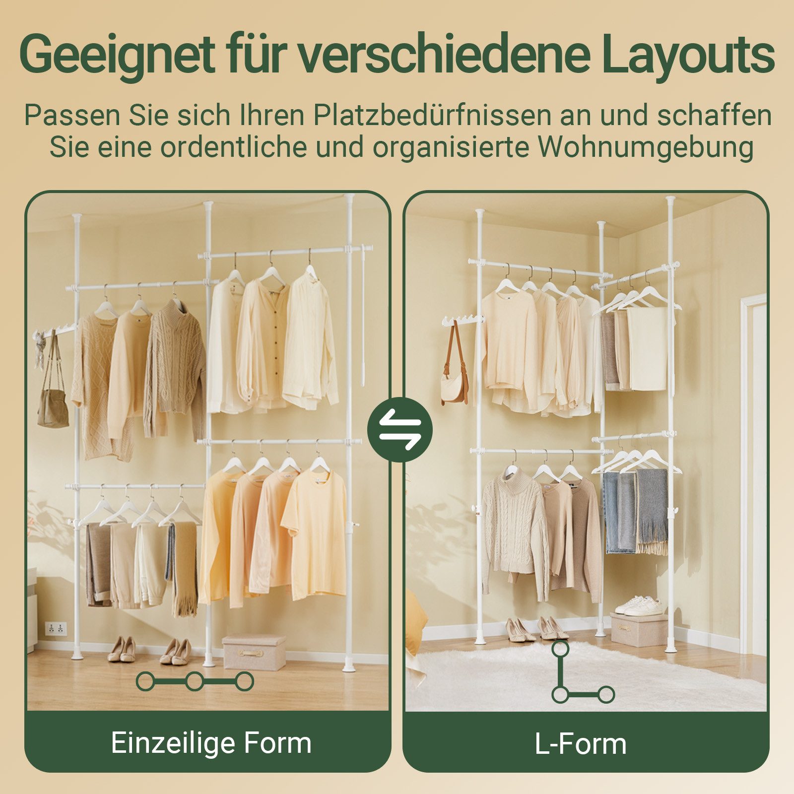 SoBuy Kleiderständer KLS03, verstellbarer offener Kleiderschrank für Schlafzimmer, Garderobenständer mit 4 Kleiderstangen Teleskop Garderoben System