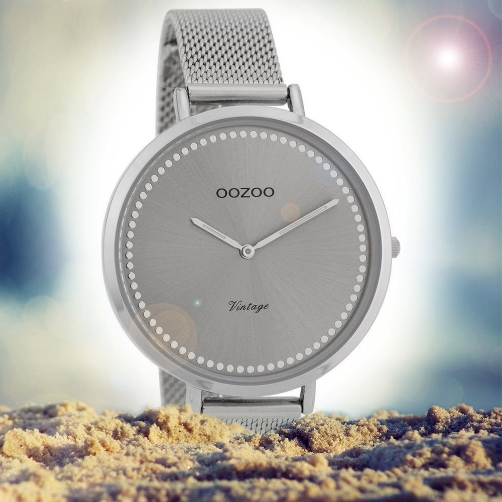 OOZOO Quarzuhr Oozoo Damen-Uhr silber, Edelstahlarmband, Damenuhr (ca. 40mm) groß rund, Fashion-Style