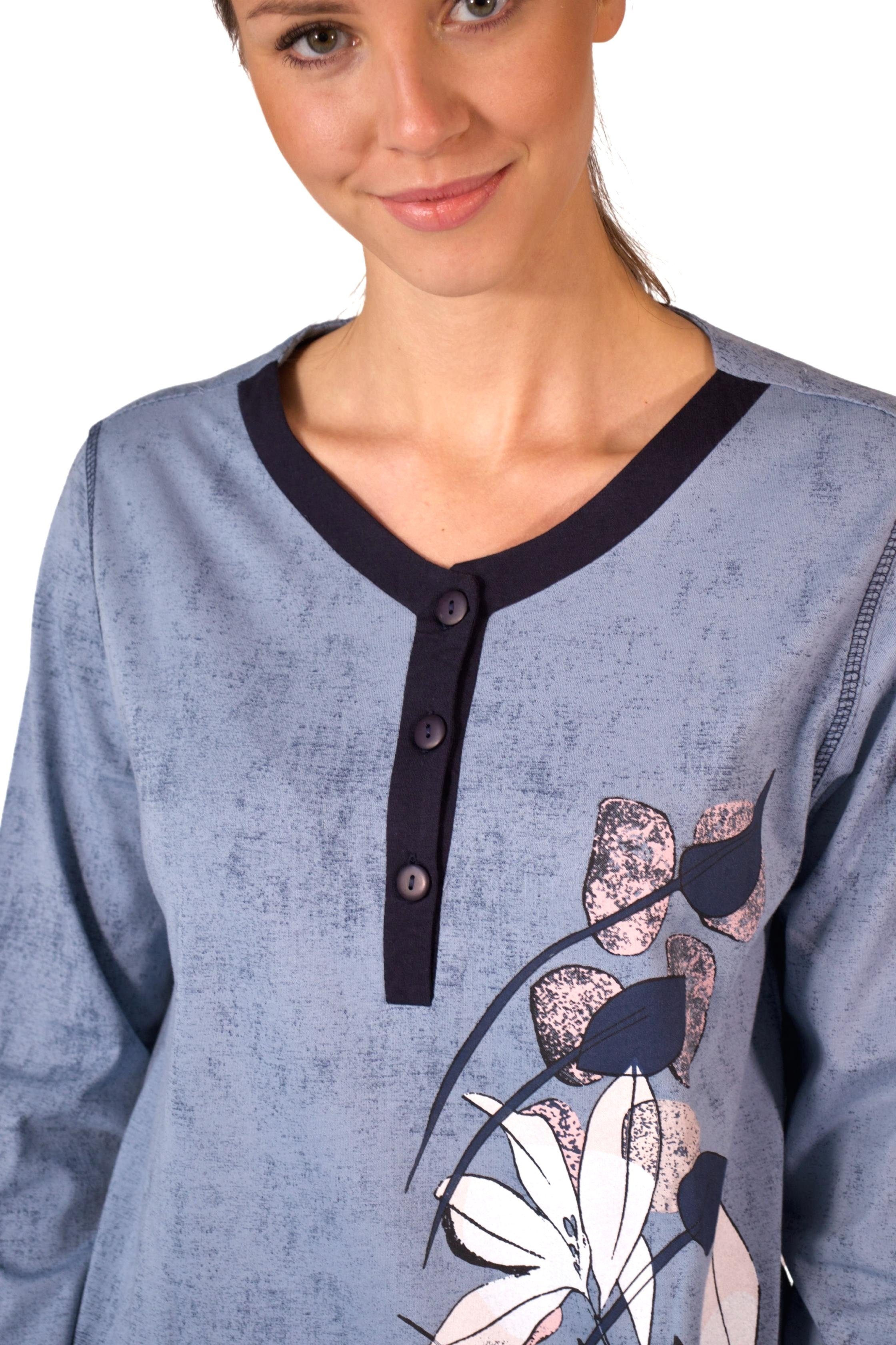 Set Schlafanzug, (Packung) blau Damen Baumwolle-Jersey Qualität Homewear DF419 Pyjama reiner aus Pyjama, Consult-Tex