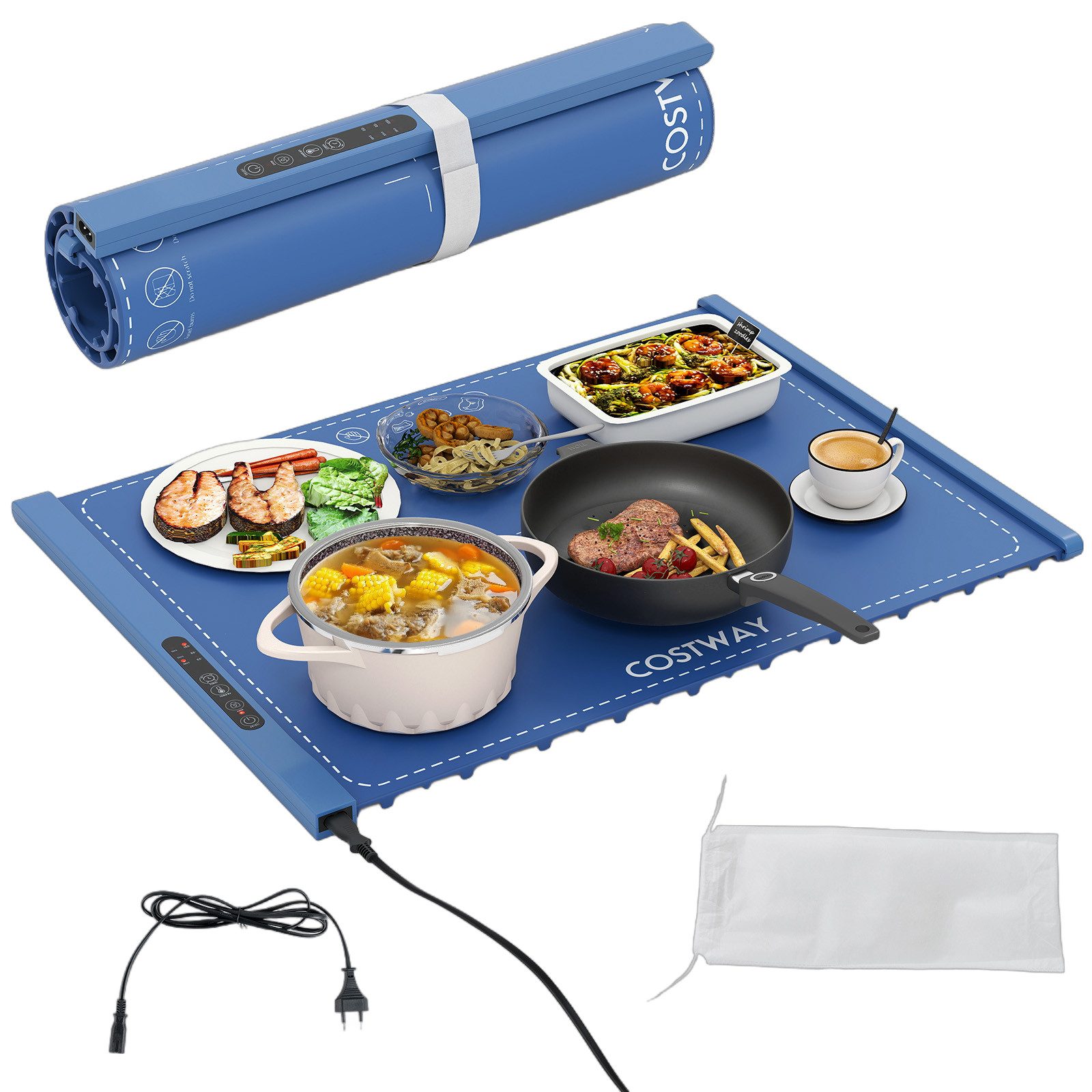 COSTWAY Warmhalteplatte elektrisch, Silikon Warmhaltetablett mit Timer