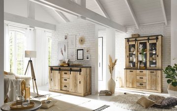 Home affaire Buffet SHERWOOD Holz Dekor, mit Scheunentorbeschlag und Apothekergriffen, Breite 133cm