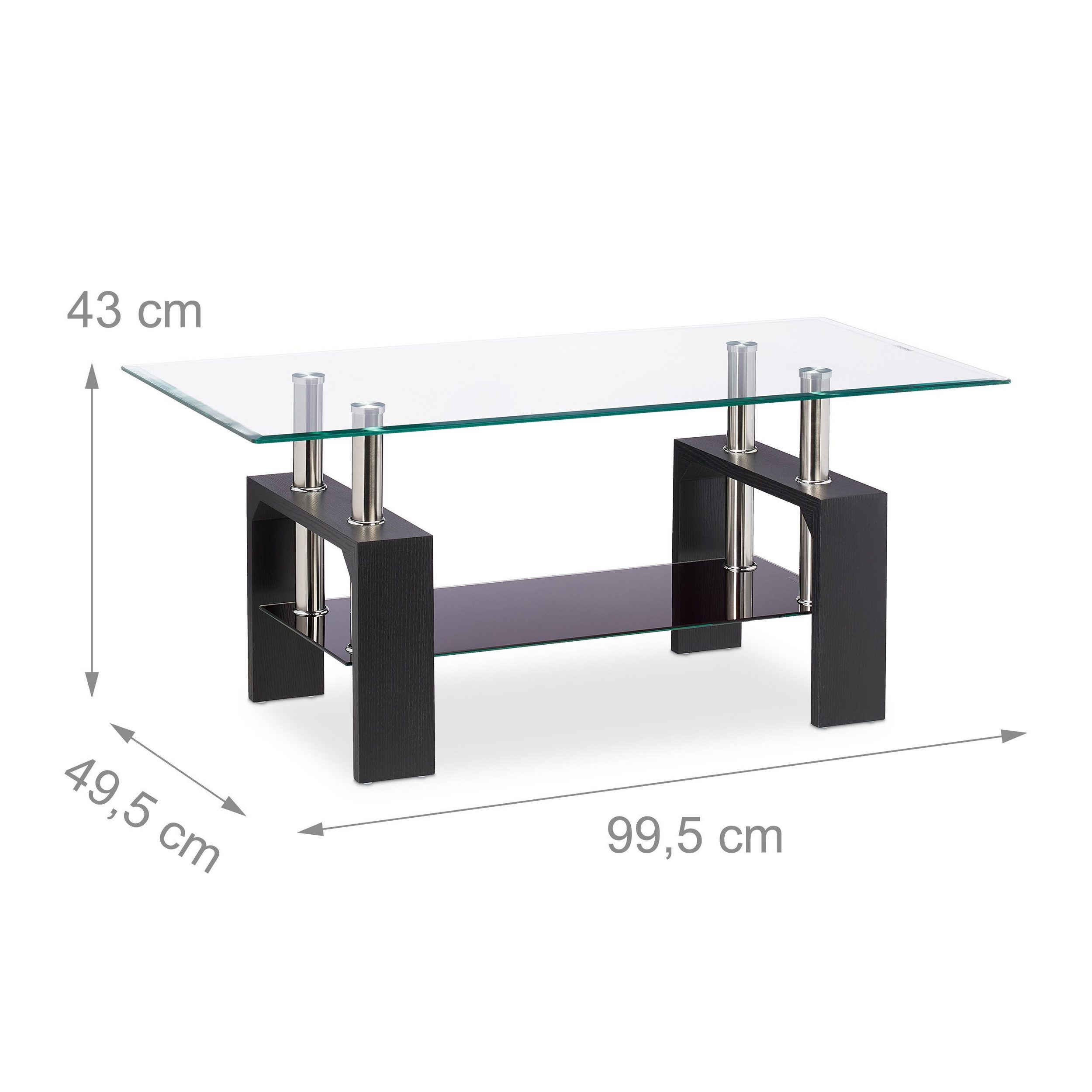 Couchtisch GLAS & Holzoptik SCHWARZ von RELAXDAYS - Maße