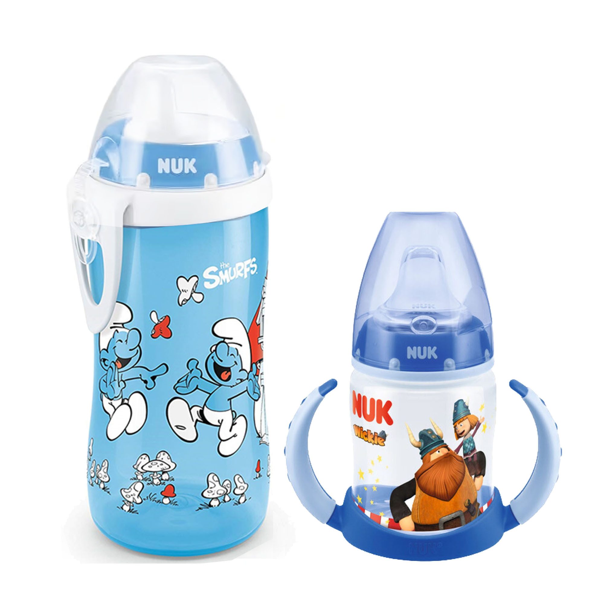 Babyflasche NUK Schlümpfe Kiddy Cup + Baby Trinklernflasche set