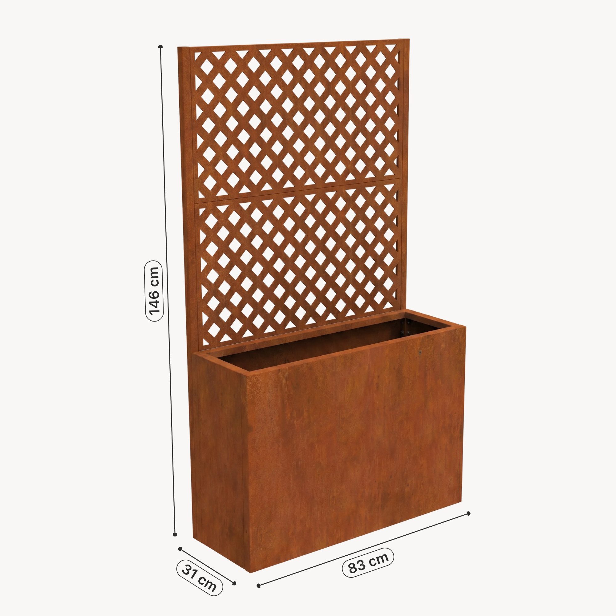 casa.pro Blumenkasten, mit Trennwand »Malja« Rankhilfe Stahl 146 x 83 x 31cm Edelrost