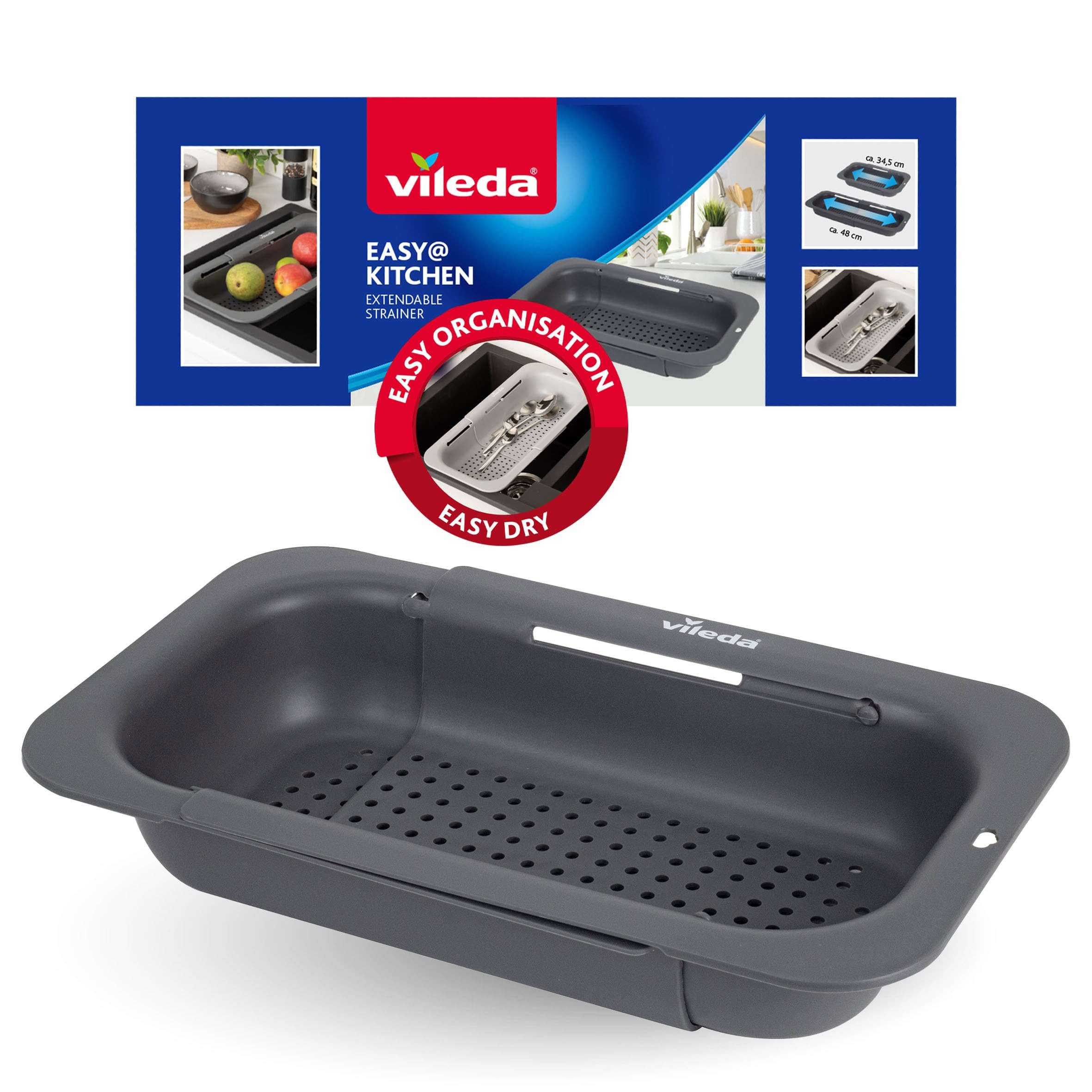 Vileda Geschirrständer Abtropfsieb für Spülbecken - Ausziehbar, Zubehör für Küche, lebensmittelecht & robust