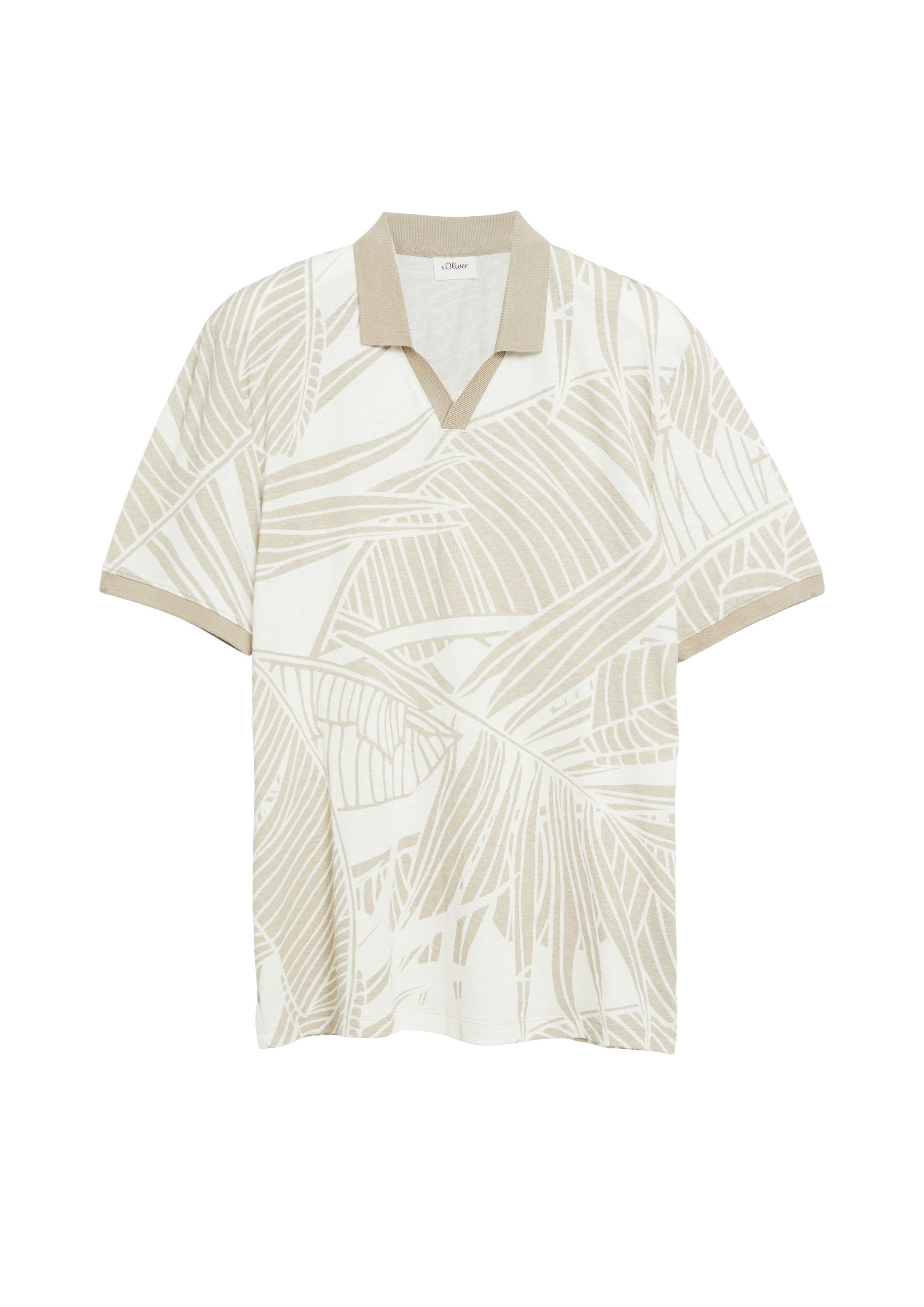 s.Oliver Kurzarmshirt Polo-Shirt Print-Poloshirt aus Baumwoll-Leinen-Mix