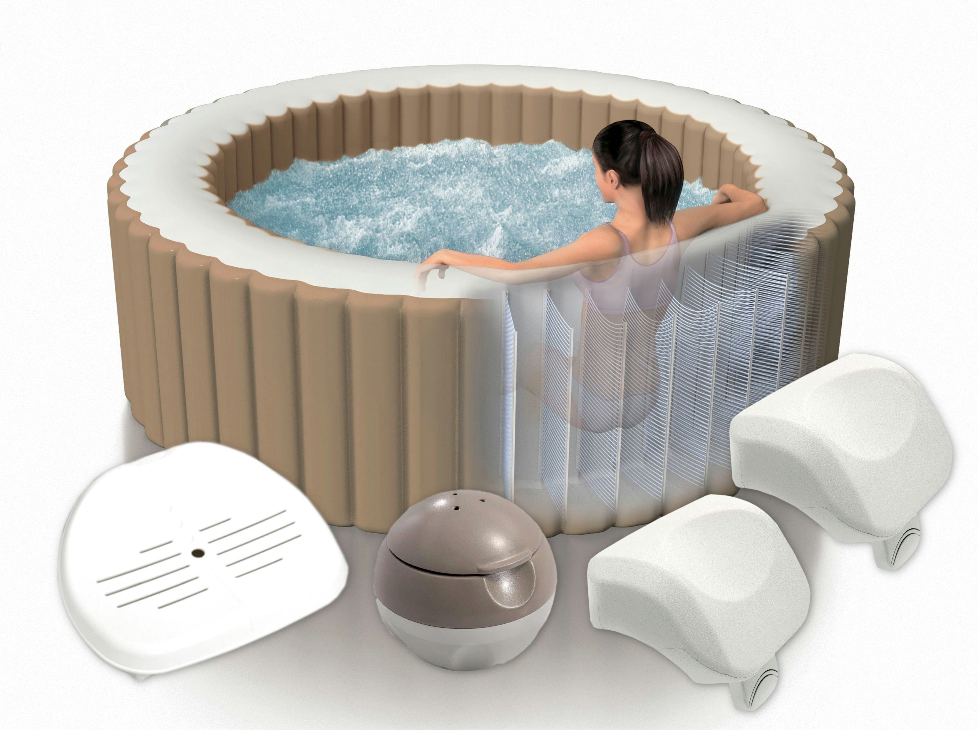 Intex Planschbecken Whirlpool PureSPA Bubble (sahara tan, Ø196cm) + Zubehör