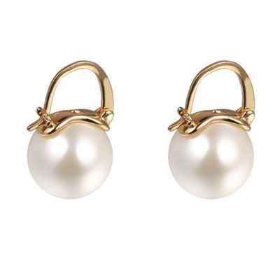 POCHUMIDUU Perlenohrringe Damen Ohrringe Golden Vergoldet Ohrhänger (2-tlg), Groß Perlen Tropfen Hängend Ohrringe Schmuck Geschenke Für Frauen