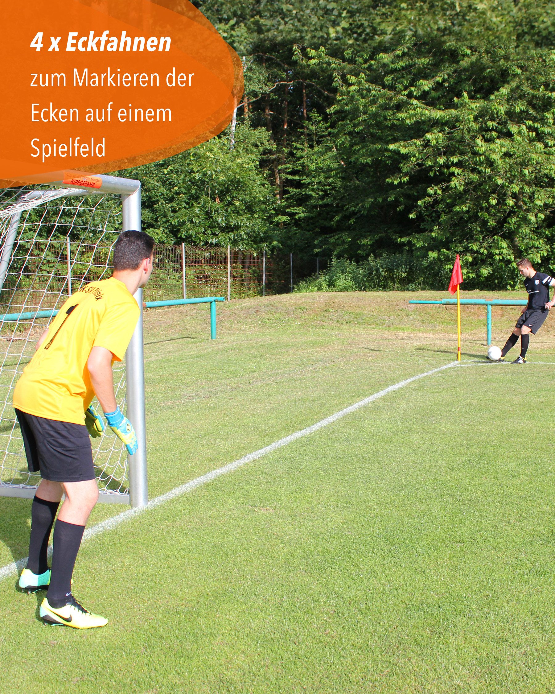SPORTIKEL24 Eckfahne 4 Kipp-Eckfahnen im Set, mit Kippgelenk, Farben: Rot/Gelb