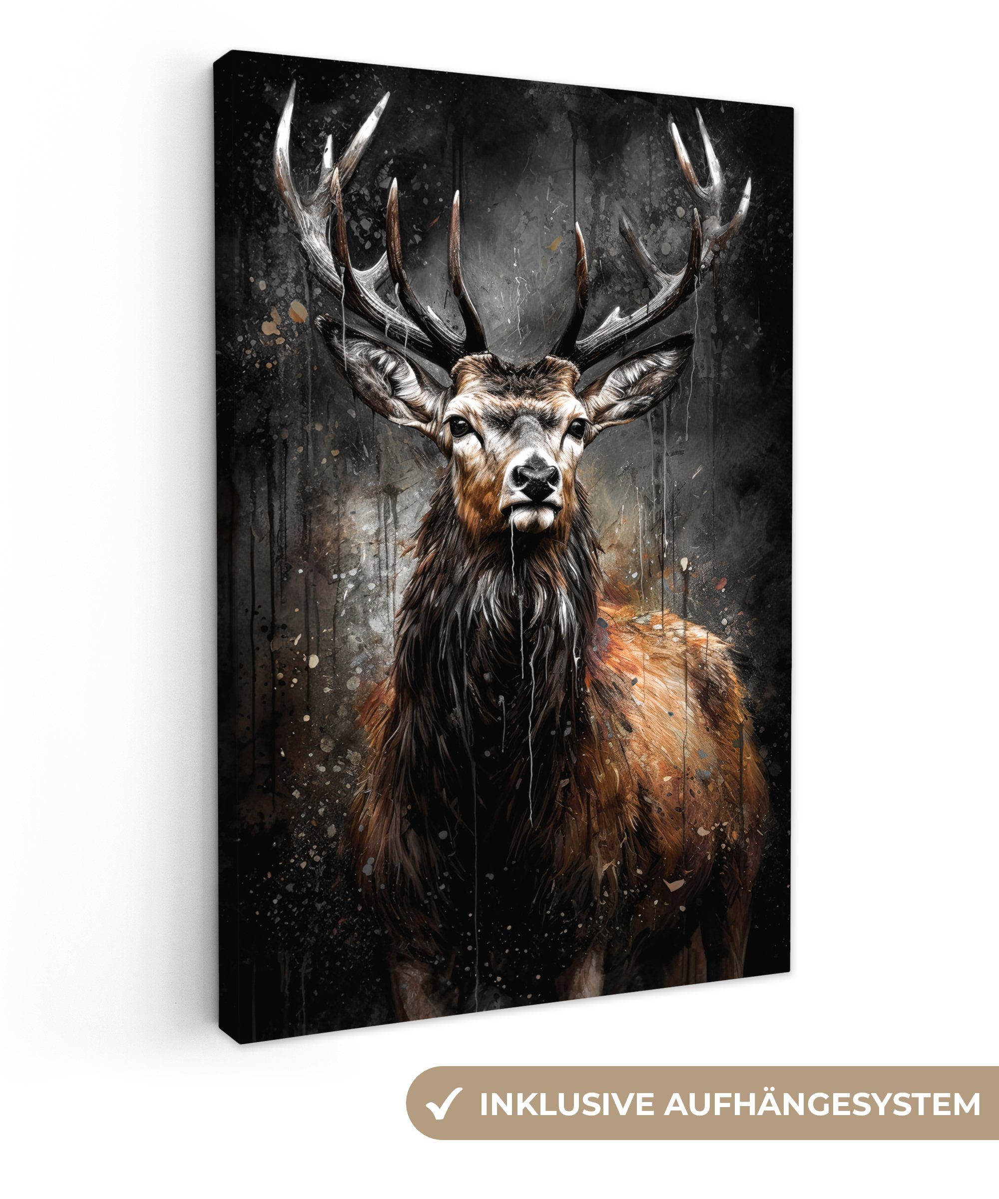 OneMillionCanvasses® Leinwandbild Hirsch - Schwarz - Tier - Hirschkopf, Fot günstig online kaufen