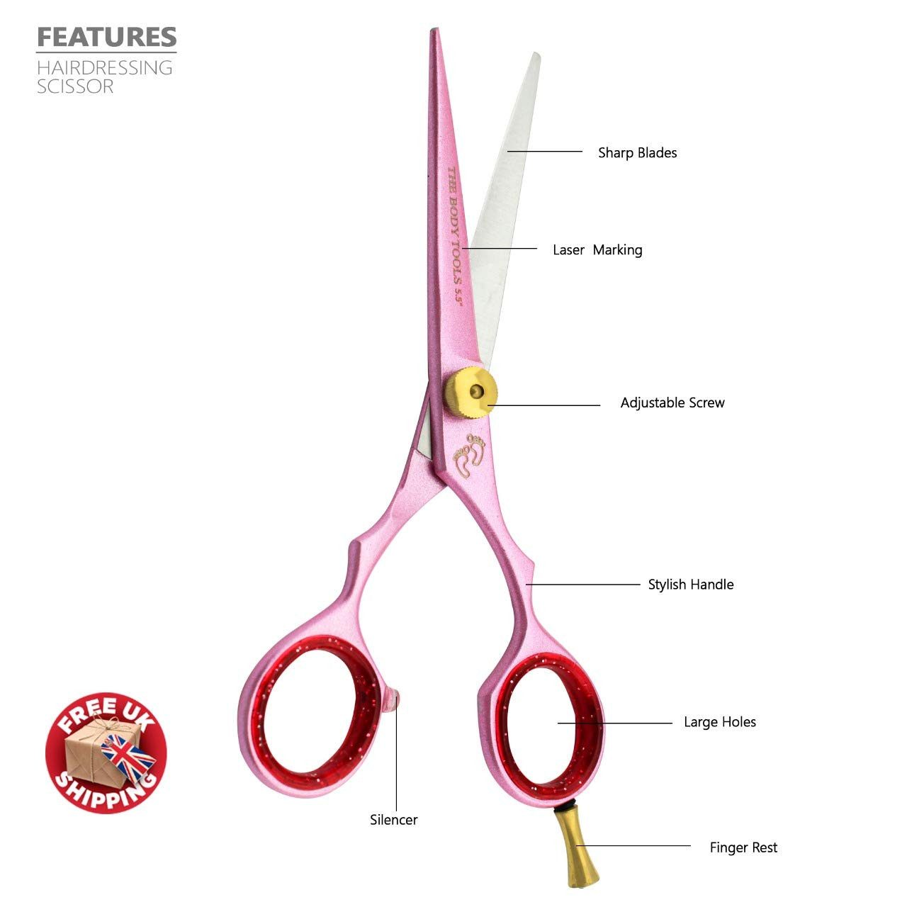 Haryali London Haarschere Friseurscheren-Set, Schneideschere am besten für Frauen 5,5 Zoll, rosa, (Set, 1-tlg., Stylingkamm + Etui – Professionelles Salon-Schönheitsscheren-Set), Bestens geeignet für professionelle Friseur- und Kosmetikscheren
