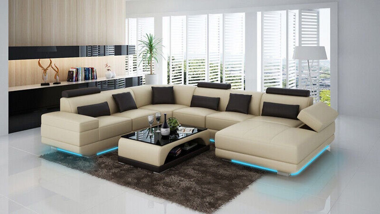 Garnitur Couch Modern Sofa JVmoebel Wohnlandschaft Ledersofa USB Ecksofa Ecksofa Eck