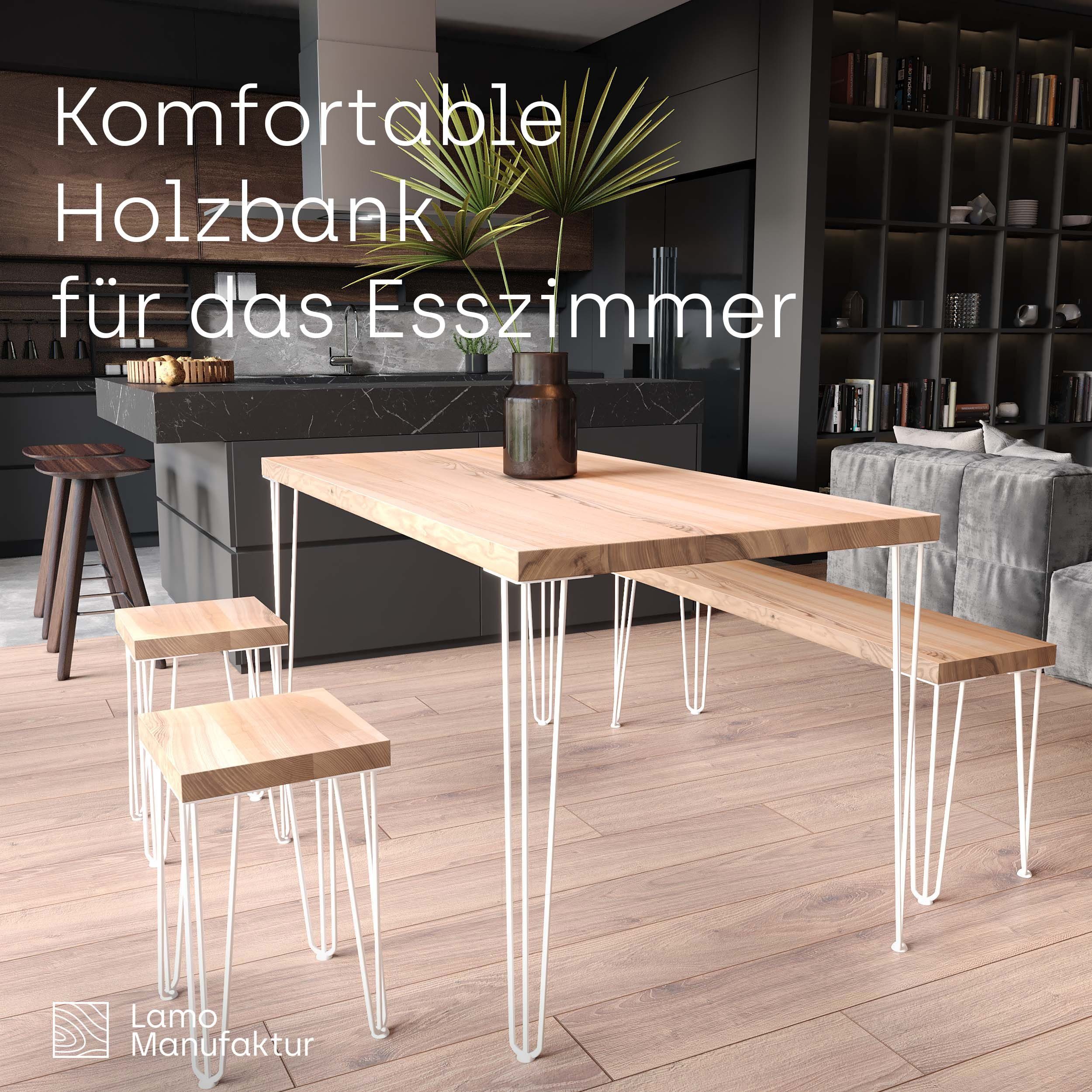40mm Sitzbank stake LAMO Rustikal Weiss Manufaktur LSB (Komplett-Set, Essbank | 5-Teilig), Massivholzplatte