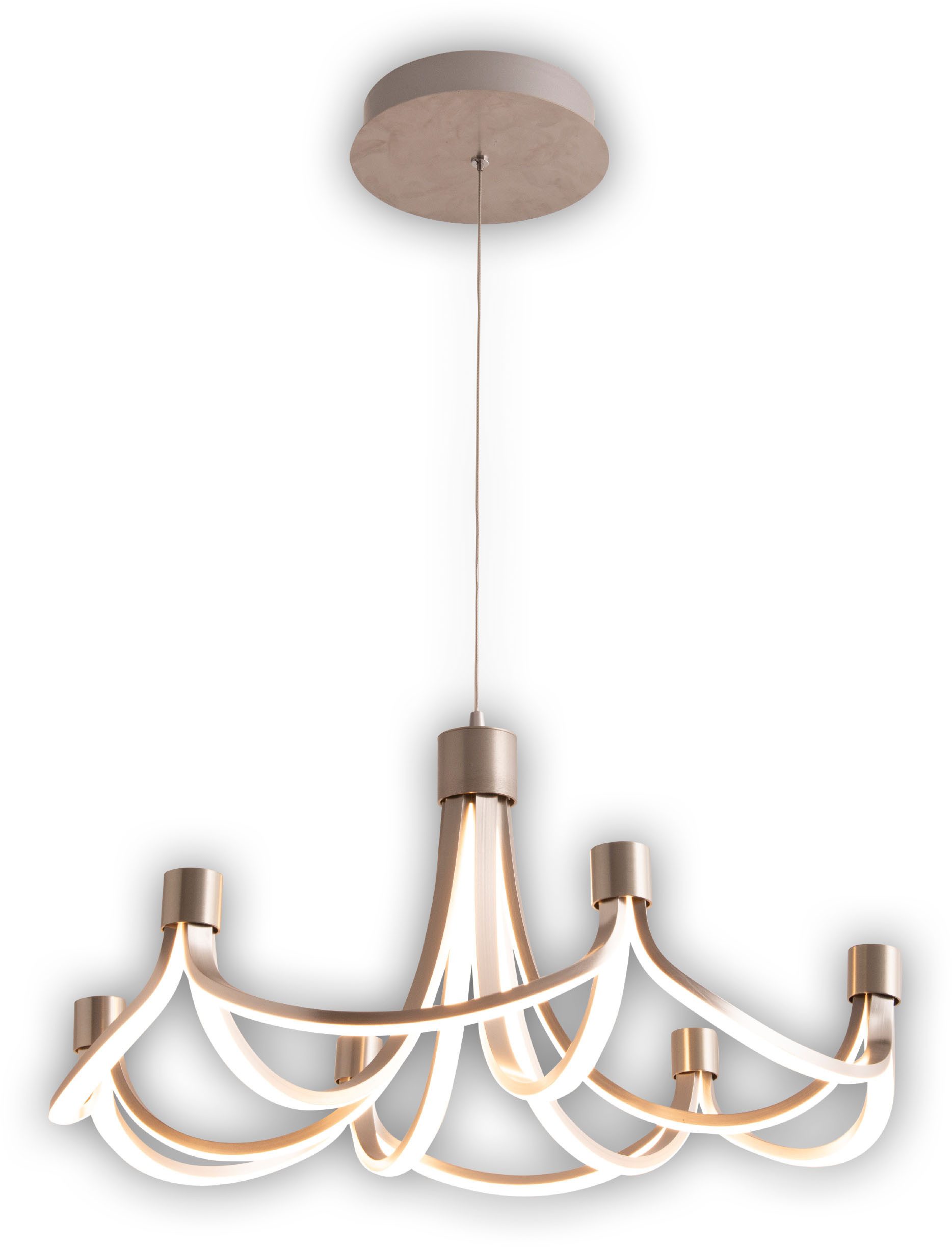 näve LED Pendelleuchte Festos, LED fest integriert, Kronleuchter, stufenweise dimmbar, satiniertes Metall, H: 150cm