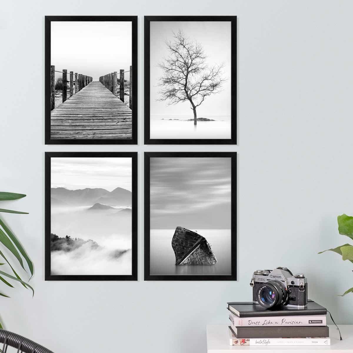 PHOTOLINI Bilderrahmen 4er Set 21x30 cm / DIN A4 Modern Schmal mit Acrylglas