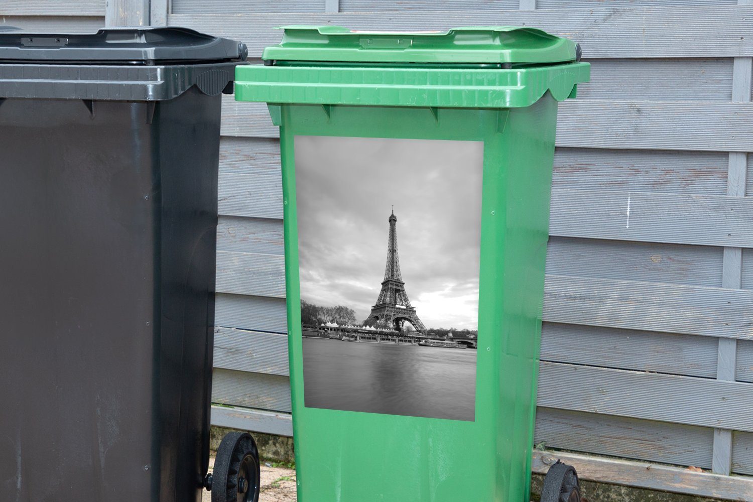 weiß - und Mülleimer-aufkleber, Abfalbehälter in (1 MuchoWow Eiffelturm Sticker, Mülltonne, Paris St), Wandsticker Container, schwarz