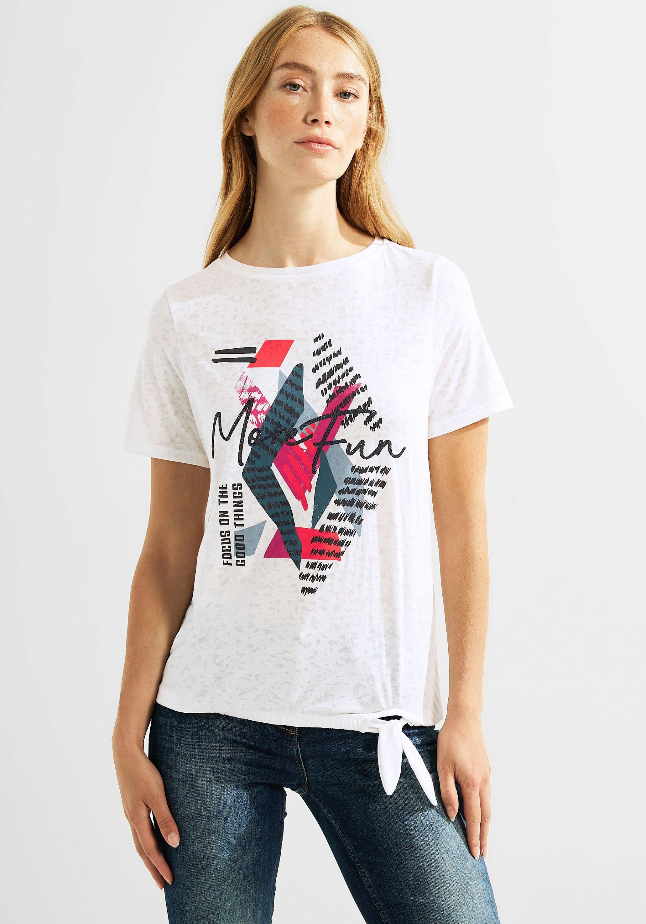 Cecil T-Shirt im Burn-Out-Design vanilla white