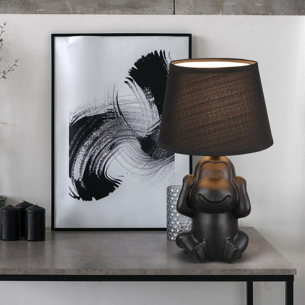 Reality Leuchten Tischleuchte, Leuchtmittel nicht inklusive, Nachttischleuchte Affe Tischlampe Keramik schwarz Beistellleuchte