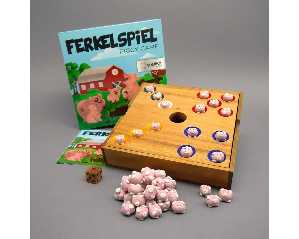 ROMBOL Denkspiele Spiel FERKELSPIEL - Würfelspiel - Schweinchenspiel, Brettspiel, Holzspiel