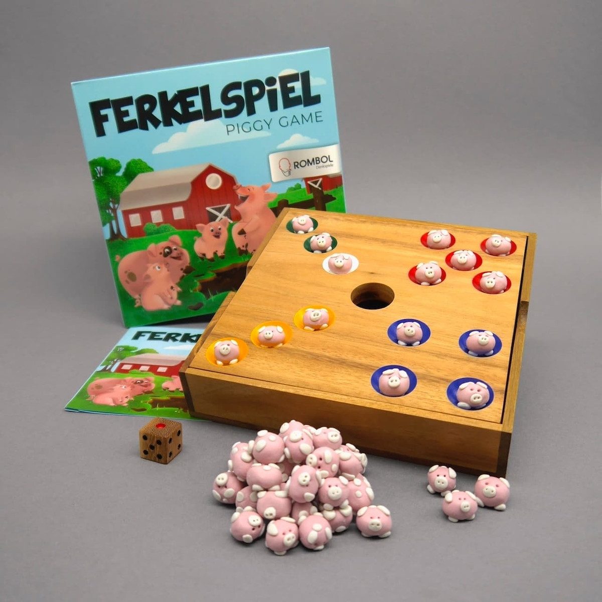 ROMBOL Denkspiele Spiel FERKELSPIEL - Würfelspiel - Schweinchenspiel, Brettspiel, Holzspiel
