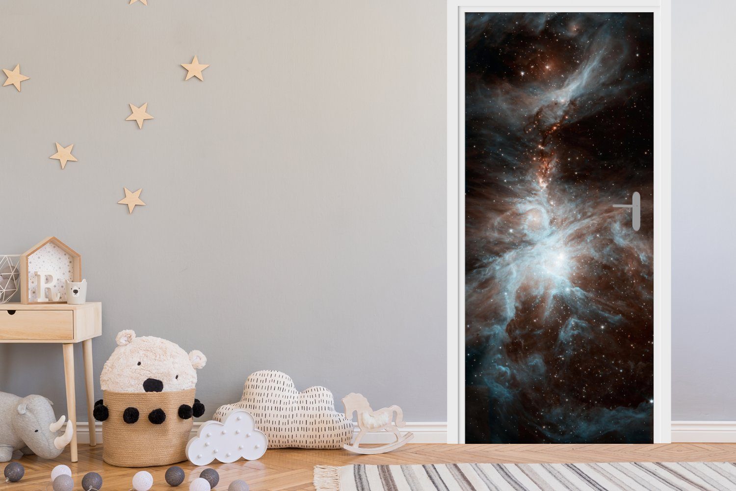 MuchoWow Türtapete Galaxie - cm für Tür, (1 bedruckt, Fototapete Planet Matt, St), Sterne, 75x205 - Türaufkleber