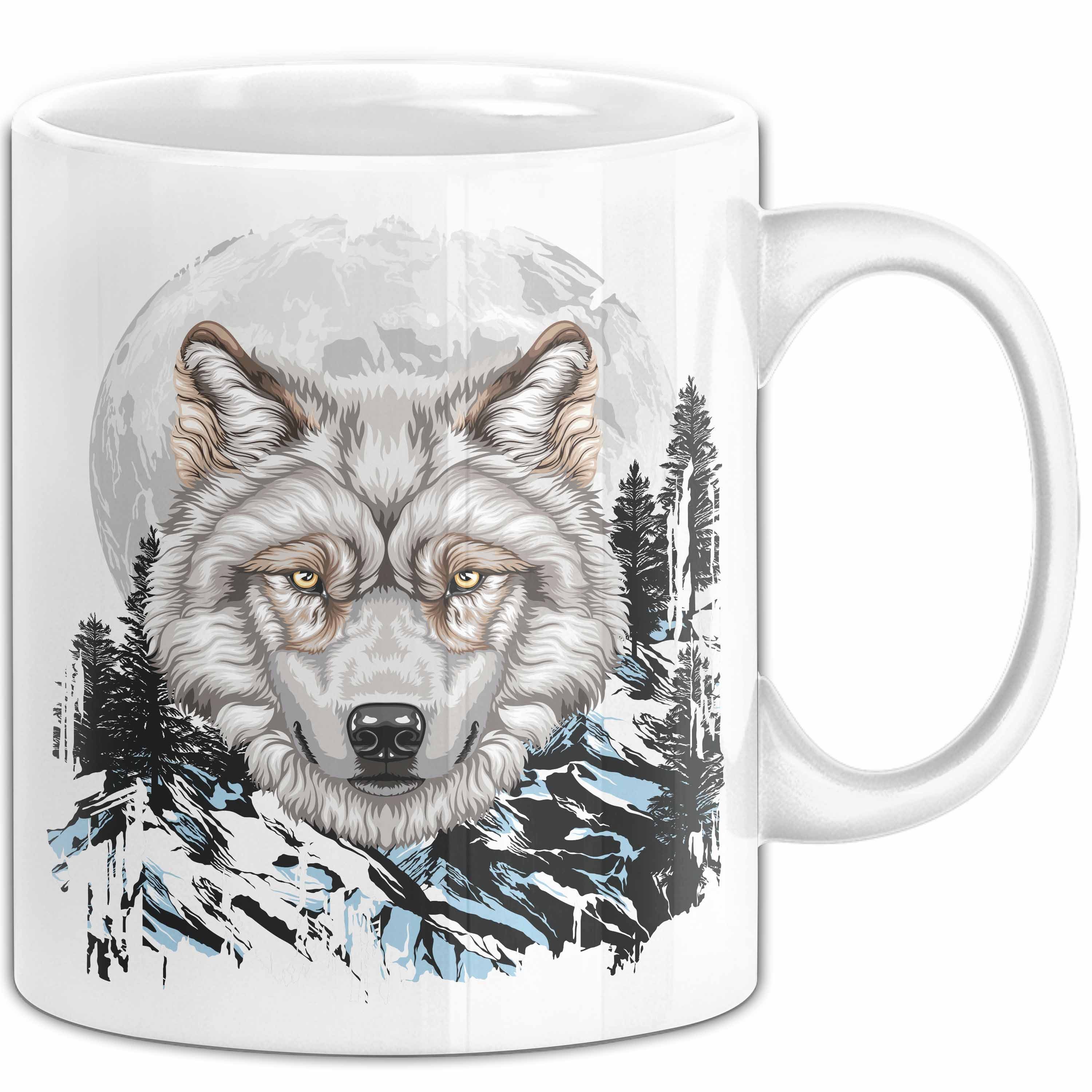 Trendation Tasse Wolf Tasse Geschenk Abstrakt Wölfe Mondlandschaft Geschenkidee, Keramik